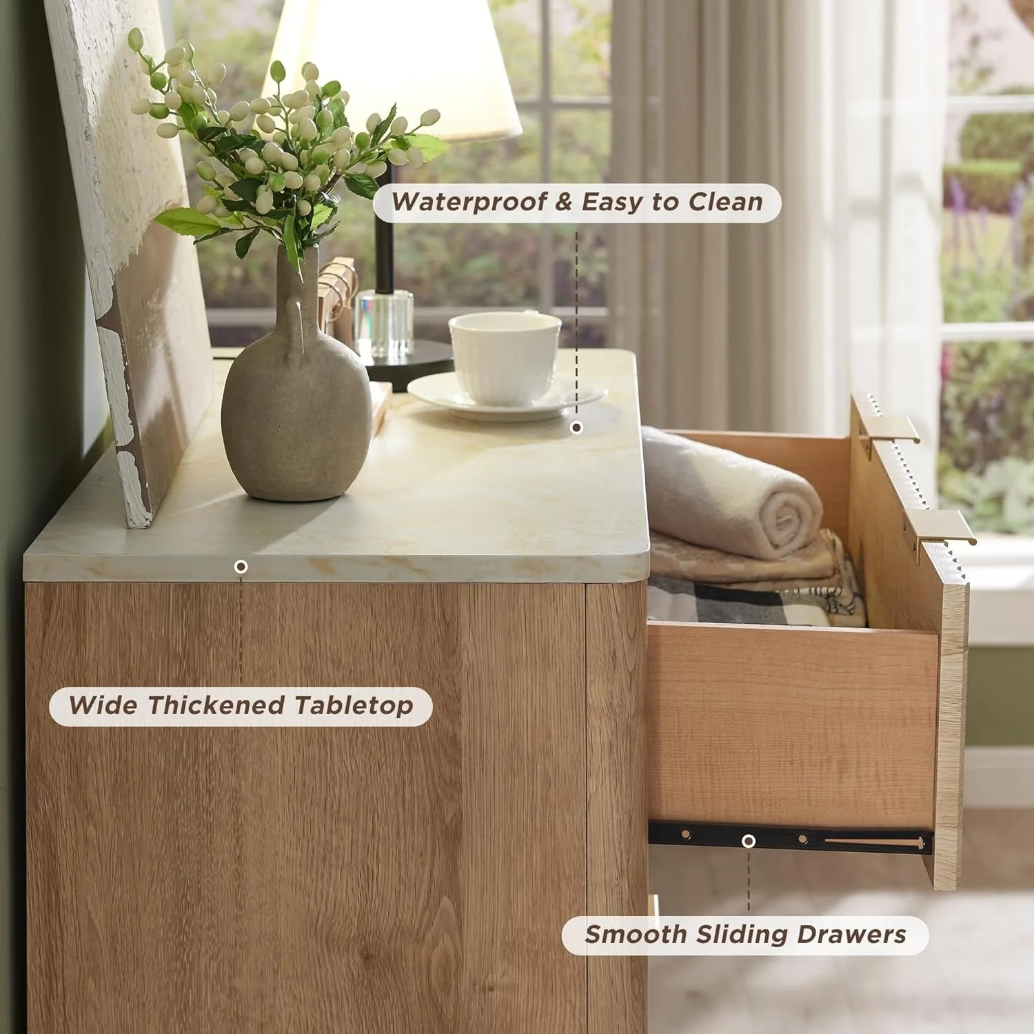 Modern Fluted 5 Drawers Dresser, Chest of Drawers, Dresser TV Stand