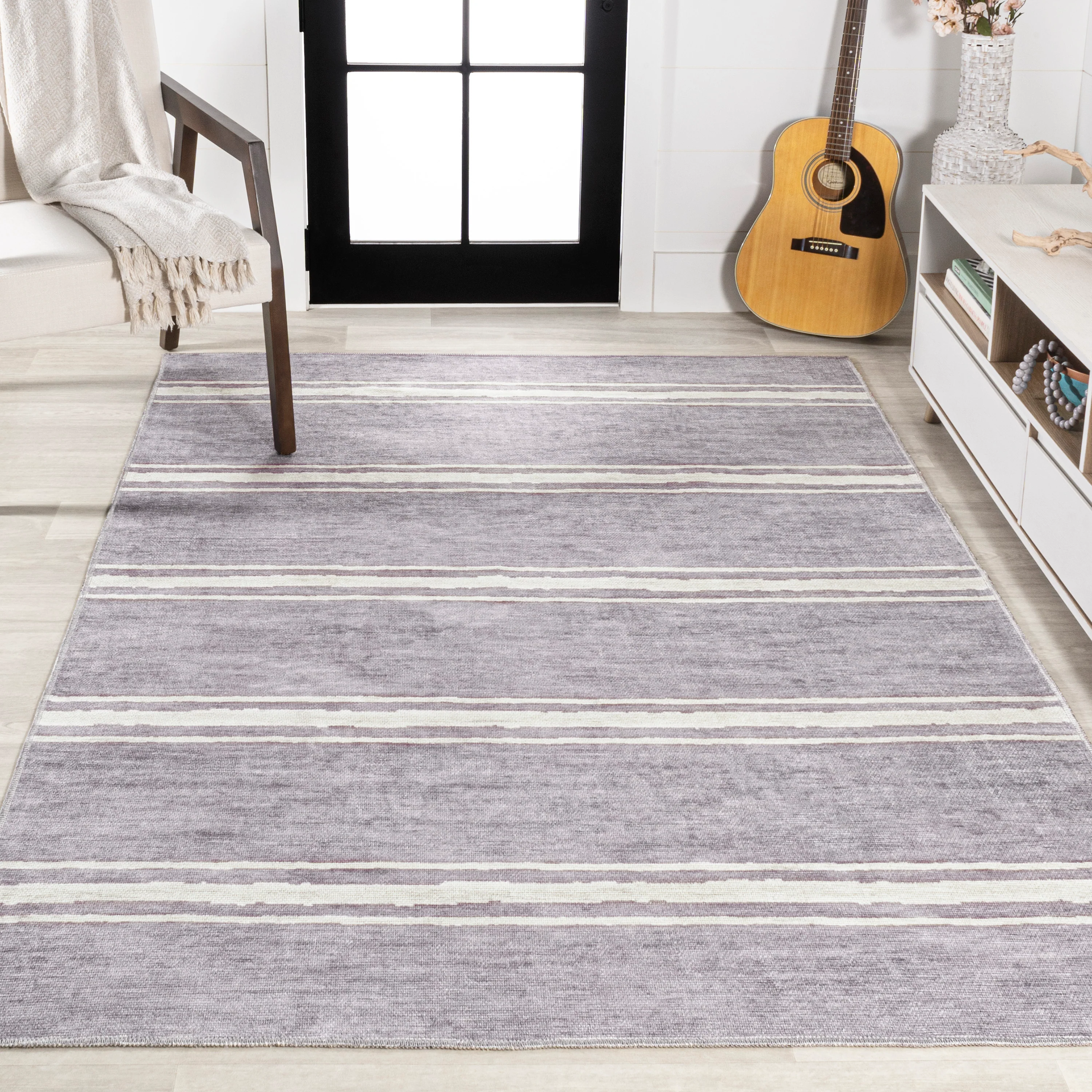 Bande Distressed Ticking Stripe Machine-Washable Area Rug