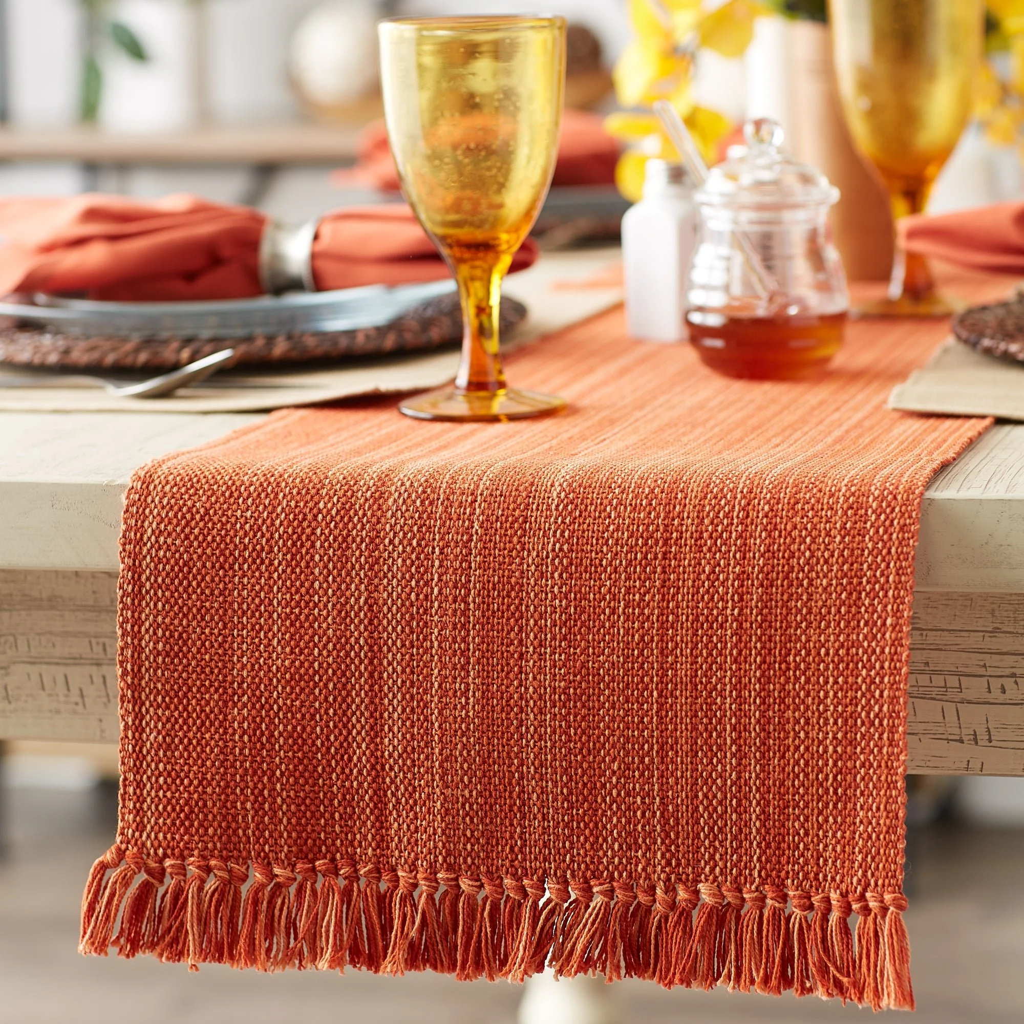 Spice Variegated Fringe Table Runner 13X72