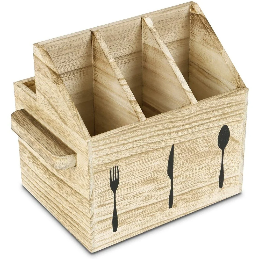 Wooden Sliverware Holder Flatware Utensil Caddy with Handles - oak