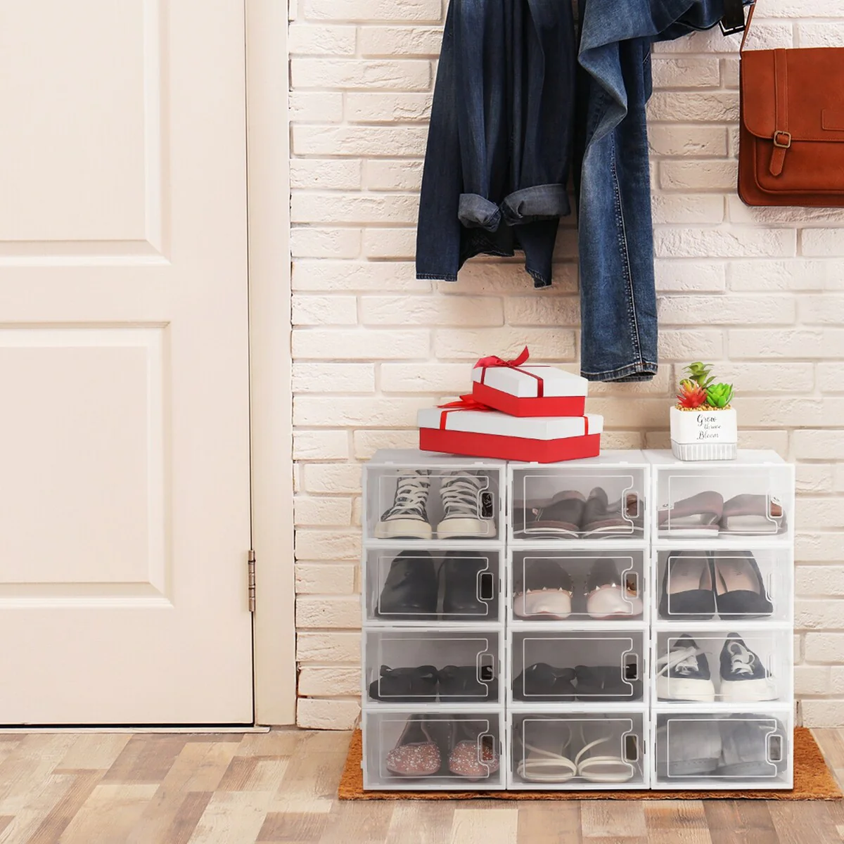 12 Pack Clear Foldable Shoe Box for Men, Women and Kids