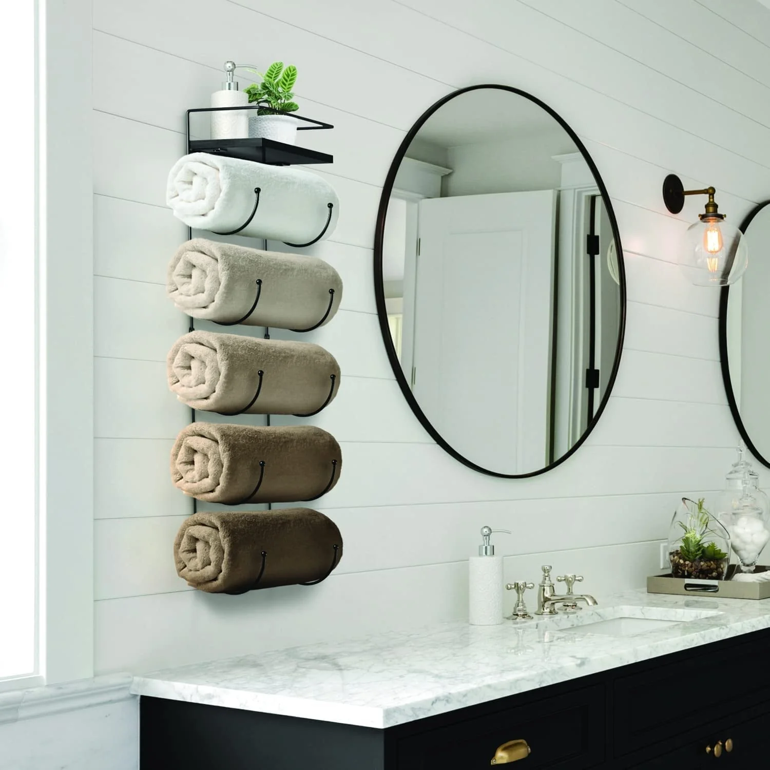 Five Level Bathroom Towel Rack Holder and Organizer - Black