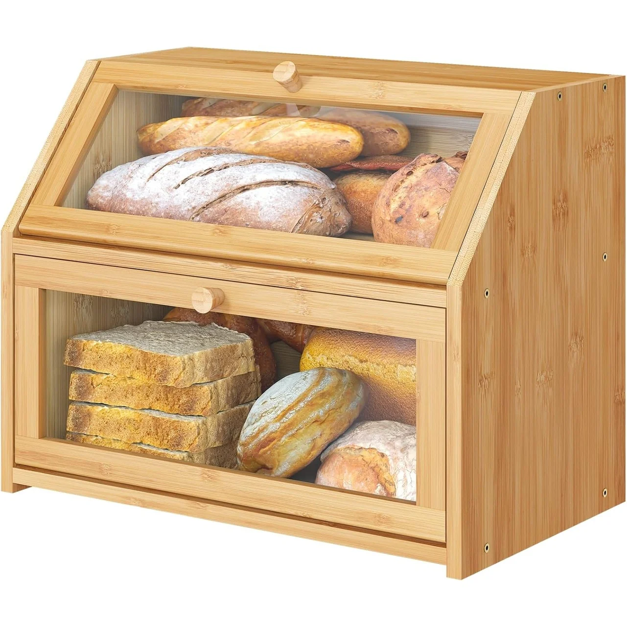 Bamboo Wood Large Capacity Bread Box Storage Bin