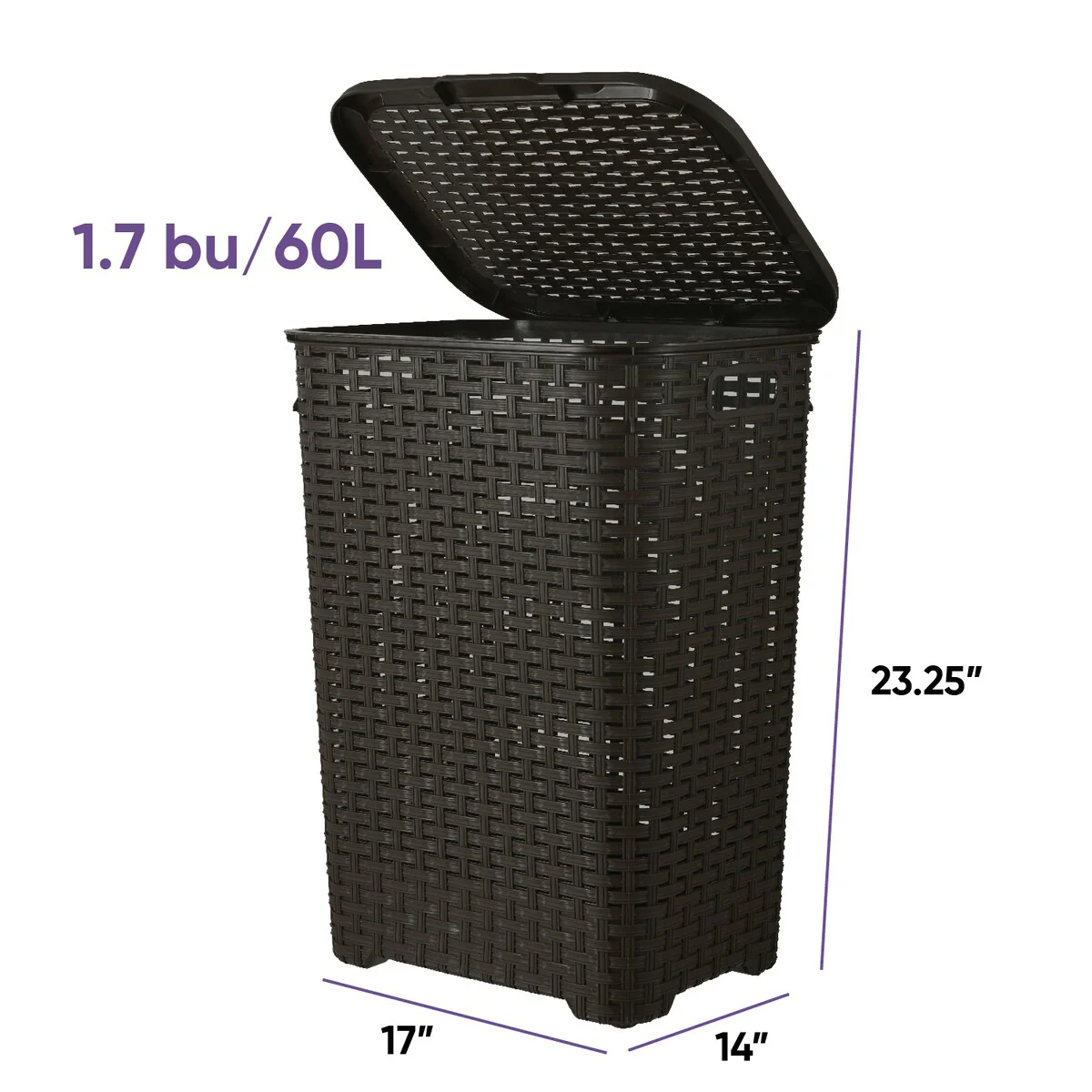 Superio Plastic Wicker Laundry Hamper with Lid Large Capacity - Capacity: 60l