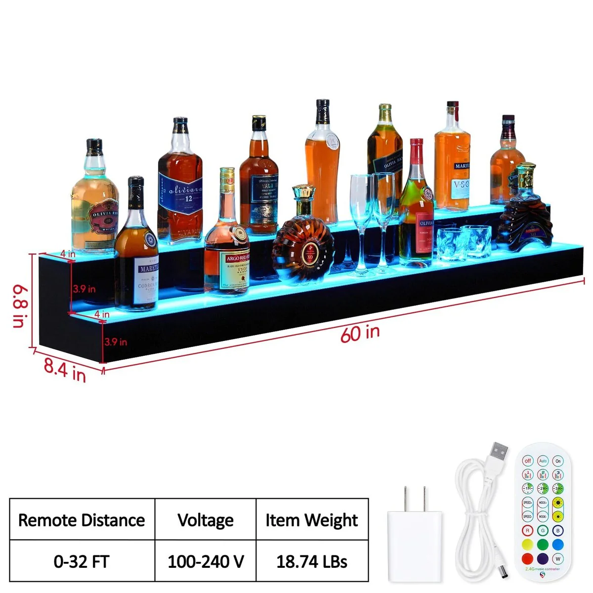LED Light-Up Wine Bottle Display Rack, Wall-Mounted Acrylic