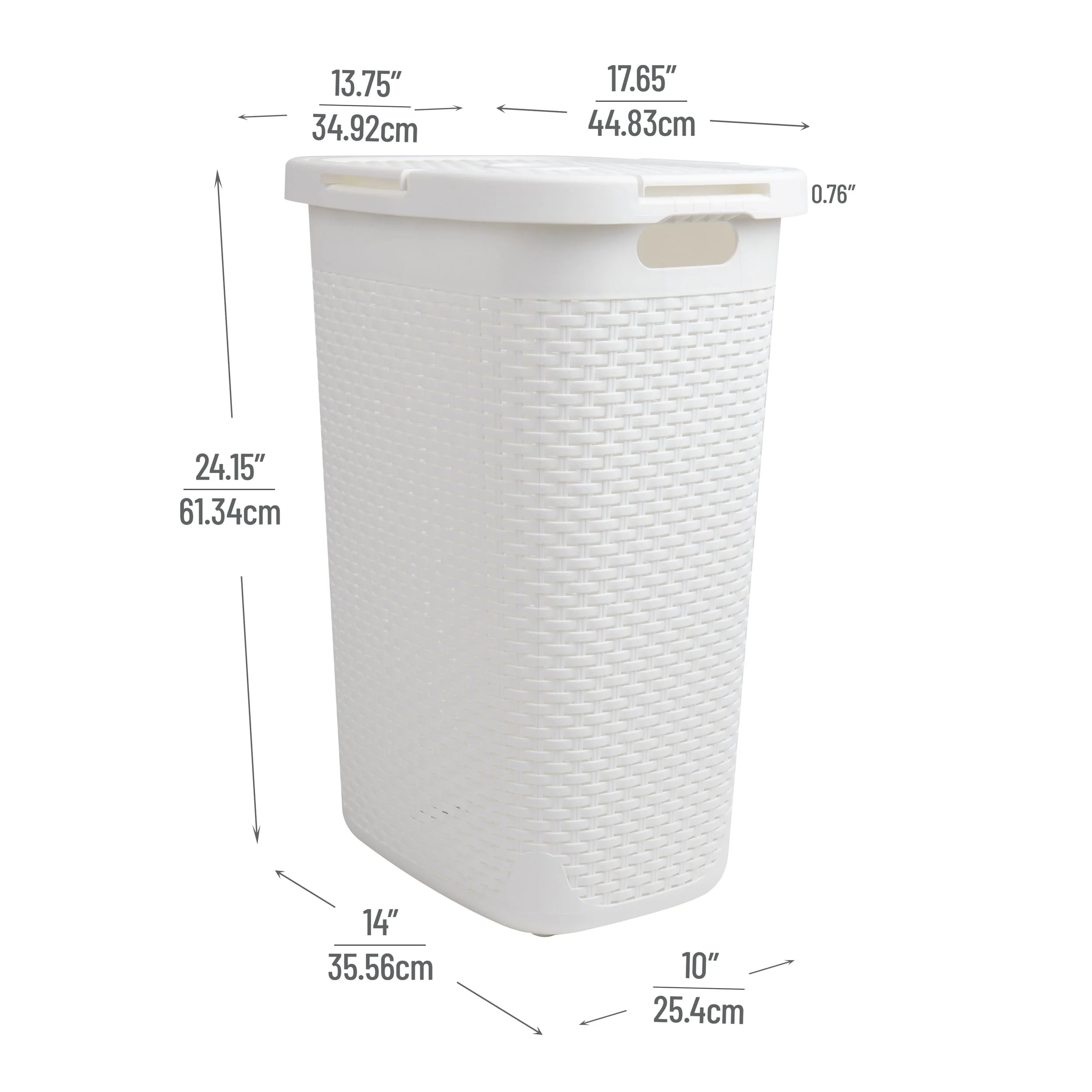 Mind Reader 60L Slim Laundry Hamper, Clothes Basket, Lid, Wicker Design, Plastic, 17.65