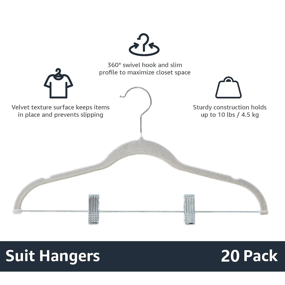 Javlergo 20-Pack Velvet Clothes Hangers, 16.5in Heavy-Duty Hangers with Adjustable Clips, Non-Slip, Space-Saving
