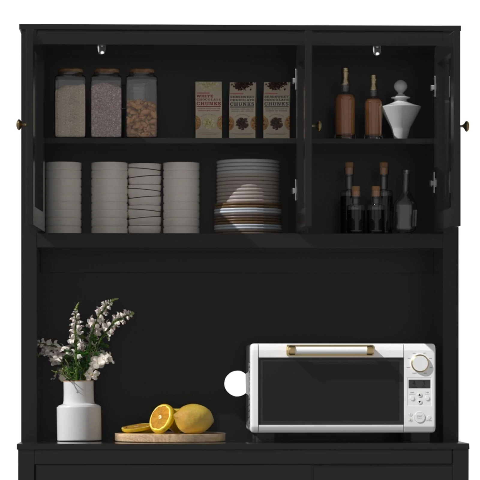 VEIKOUS Kitchen Pantry Storage Cabinet Cupboard with Framed Glass Door and Drawer