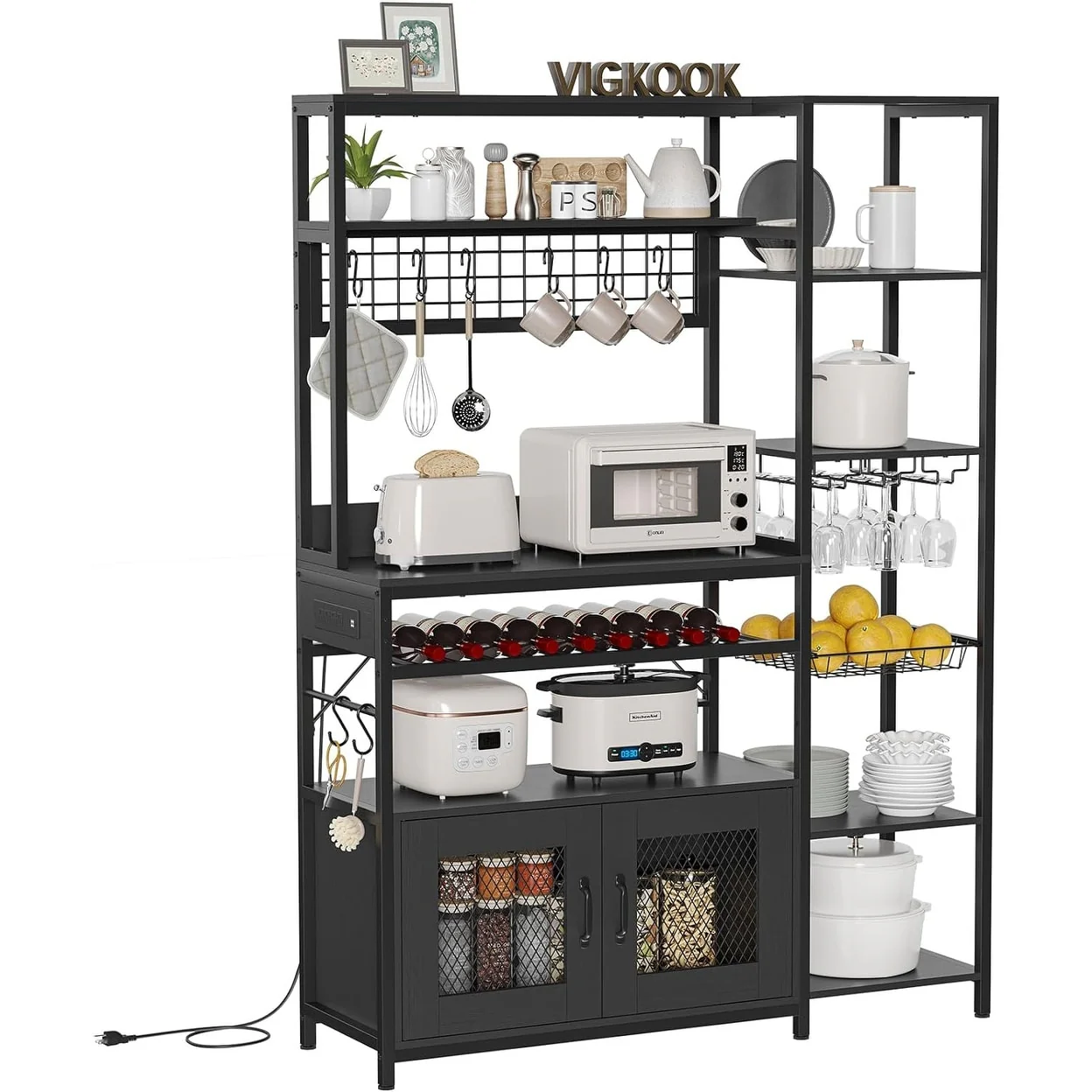 47.2 in Bakers Rack with Power Outlet Coffee Bar with Cabinet