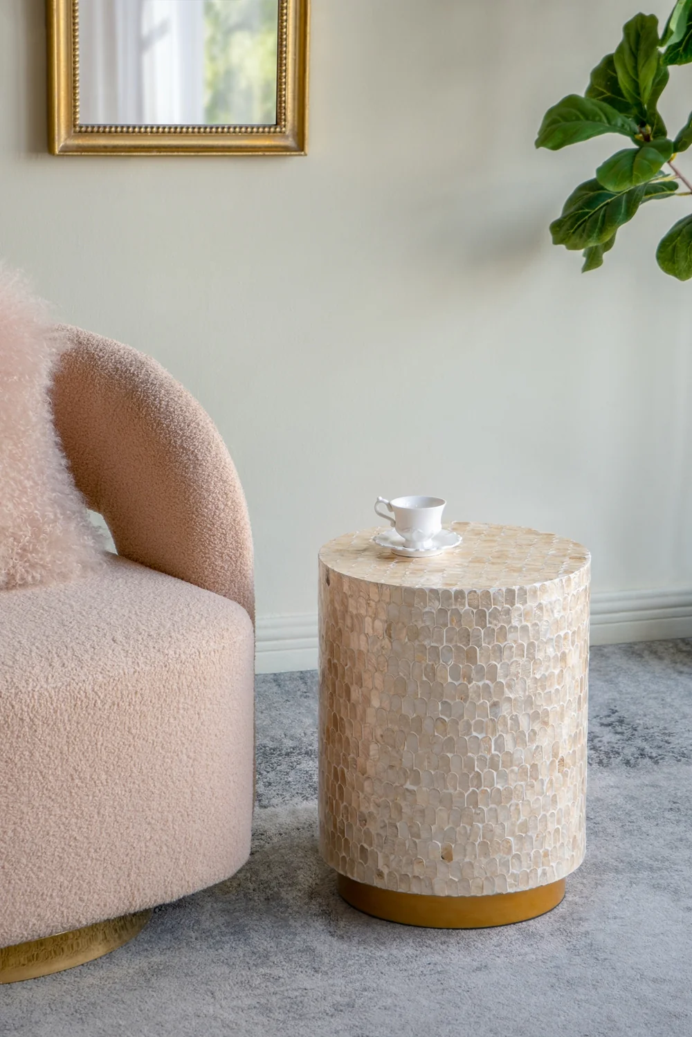 Round Gold Capiz Side Table