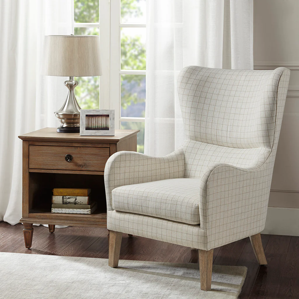 Upholstered Chair with Wing Back and Curved Arms
