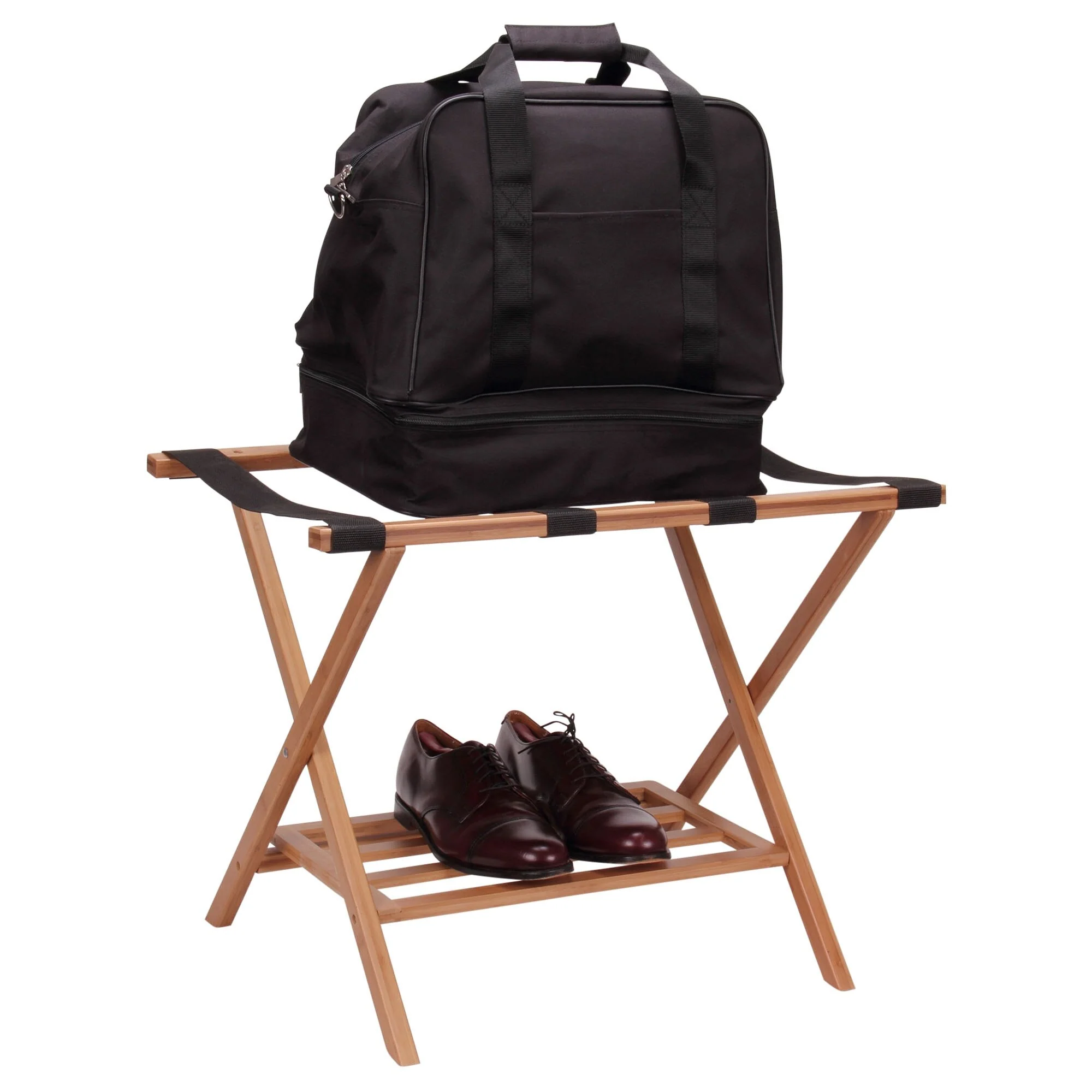 Household Essentials Fully Assembled Folding Luggage Rack with Lower Storage Shelf