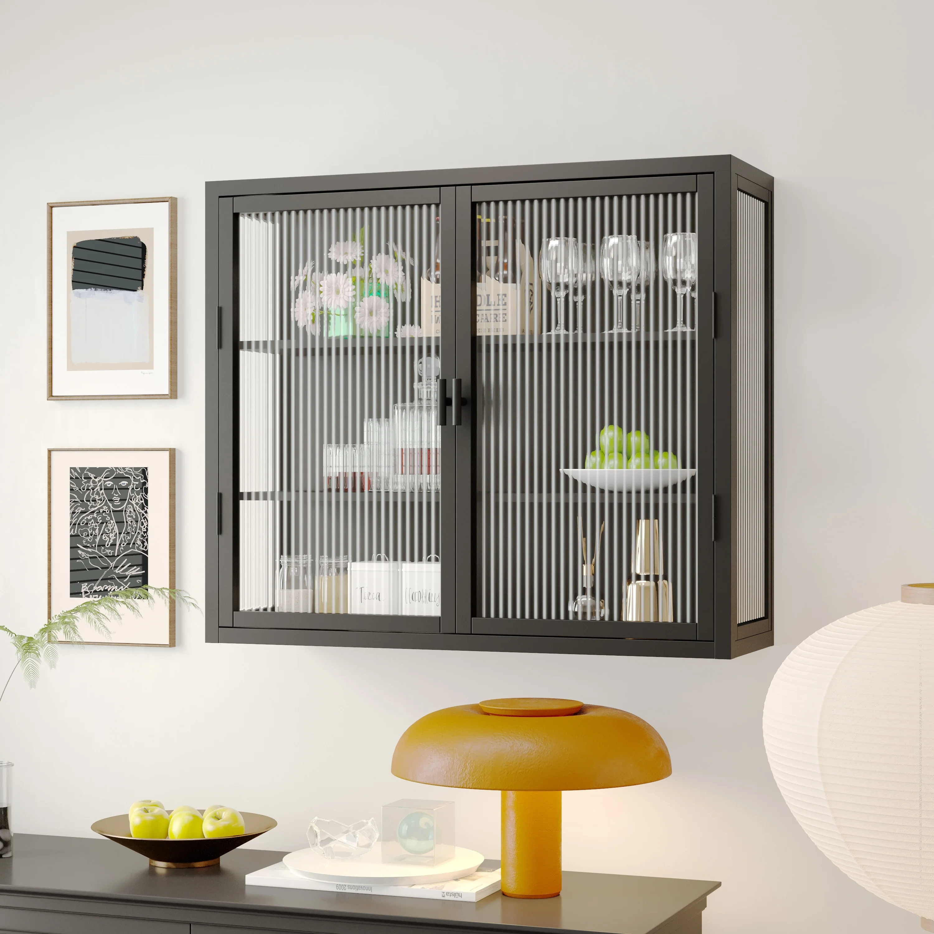 Retro Style Glass Door Wall Cabinet