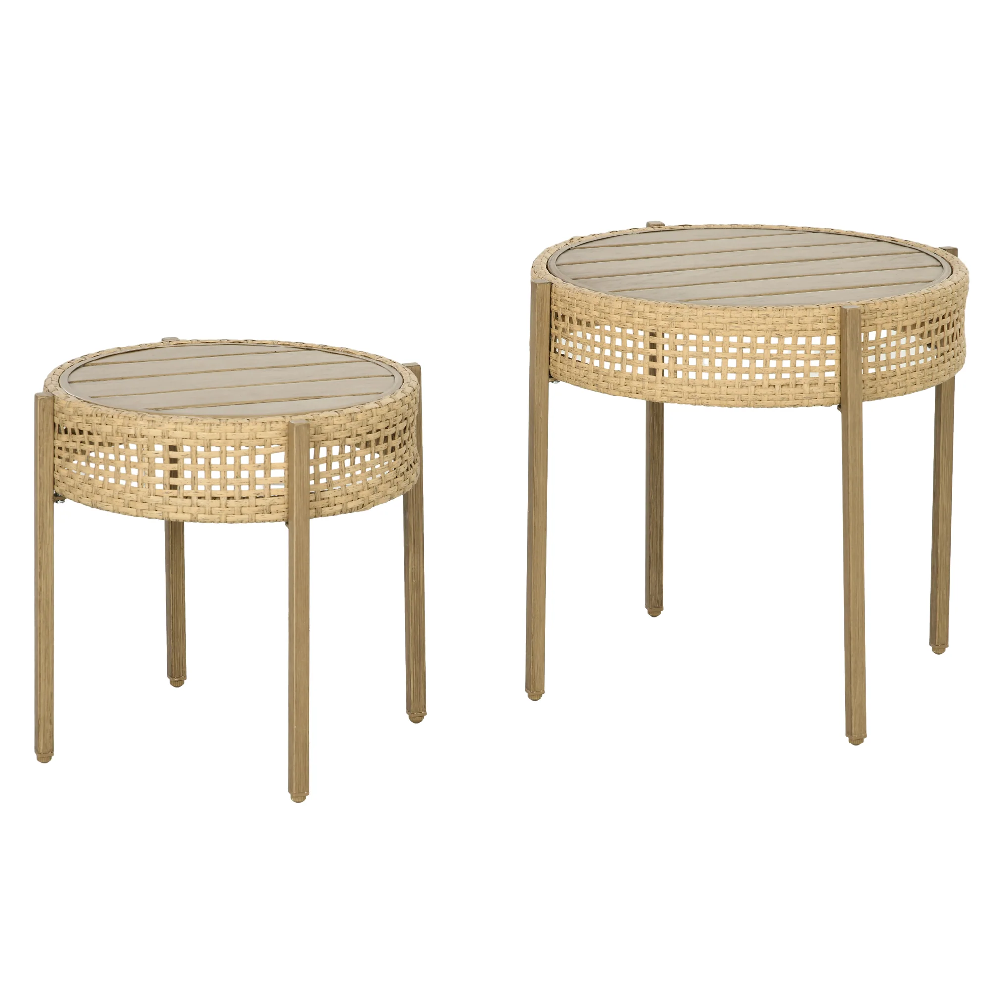 2-Piece Outdoor Rattan Round Table with Metal Frame