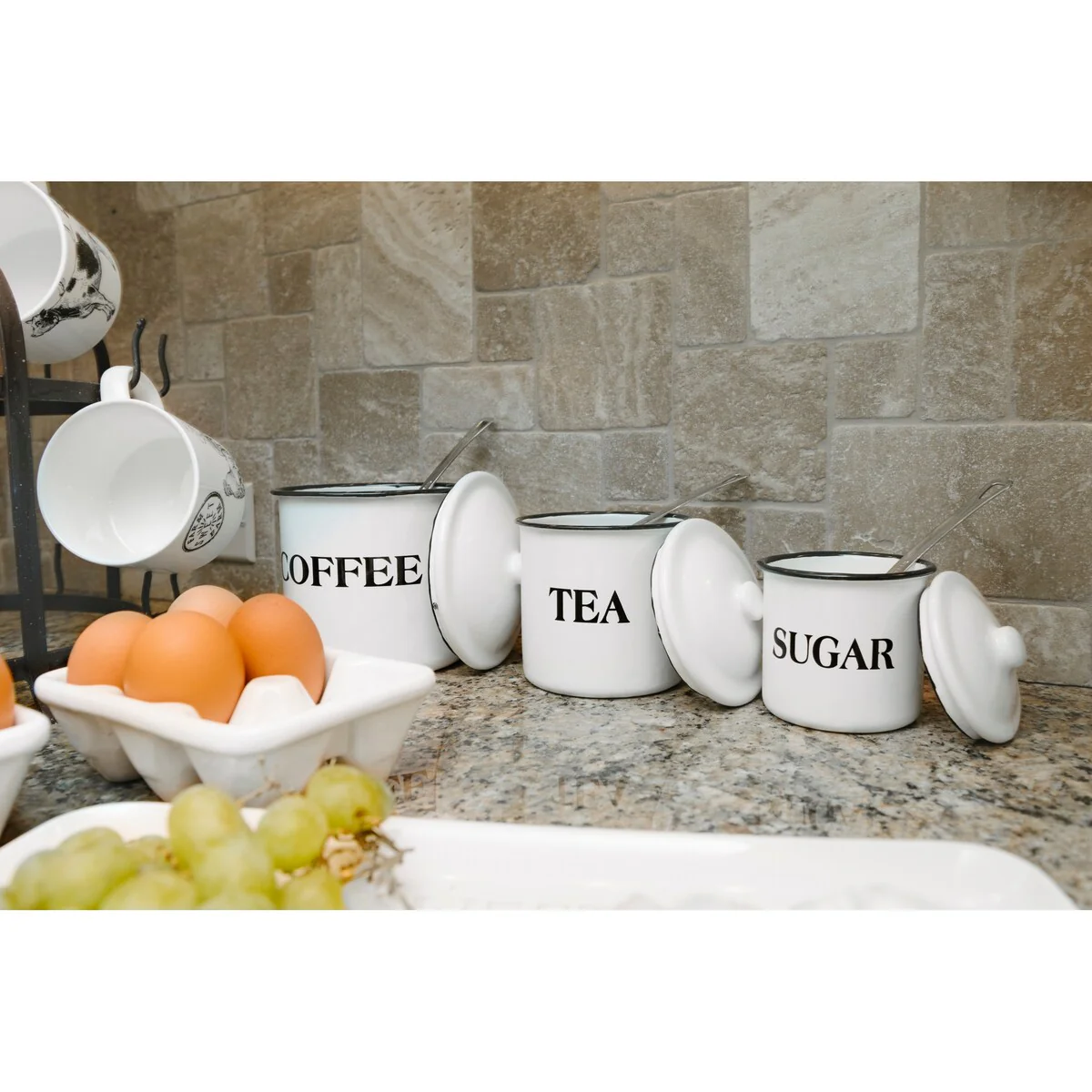 Metal Containers with Lids, Coffee, Tea, Sugar