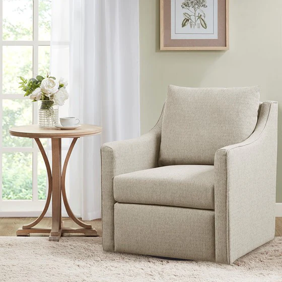 Upholstered Swivel Chair with Sloped Arms and Back Pillow