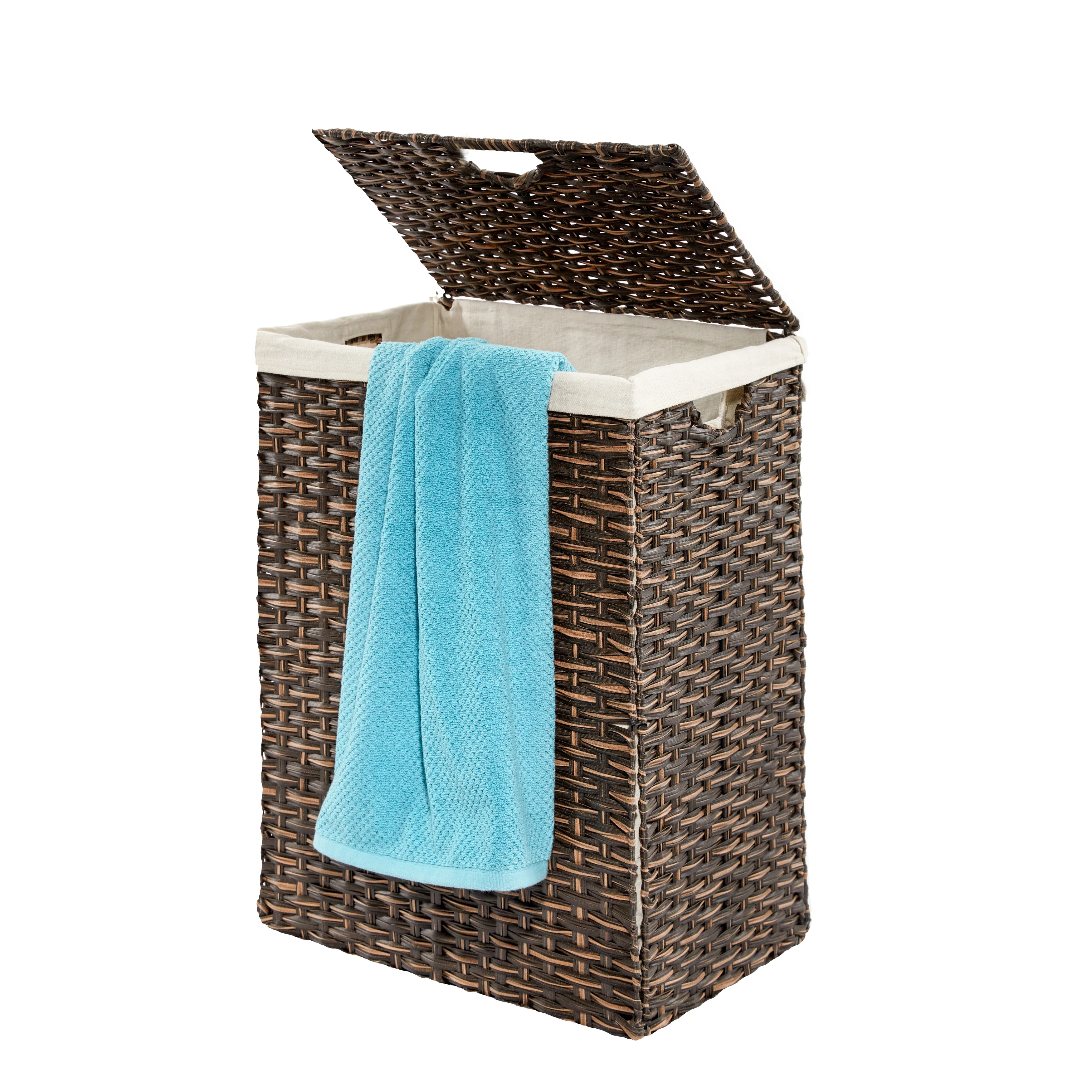Seville Classics Lidded Foldable Portable Rectangular Laundry Hamper Basket with Washable Liner