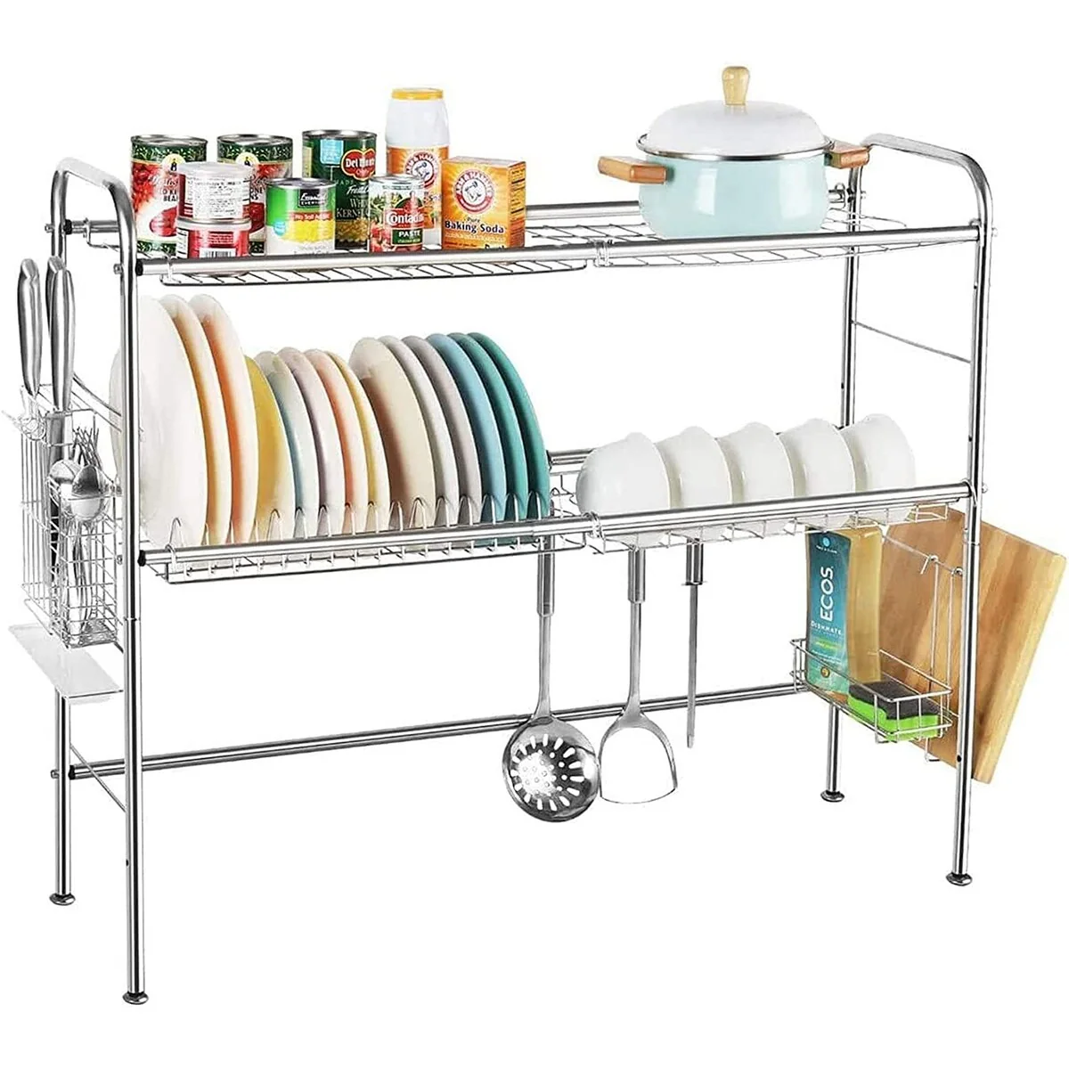 2-Tier Stainless Steel Dish Rack Plate Bowl Dish Drainer, Silver