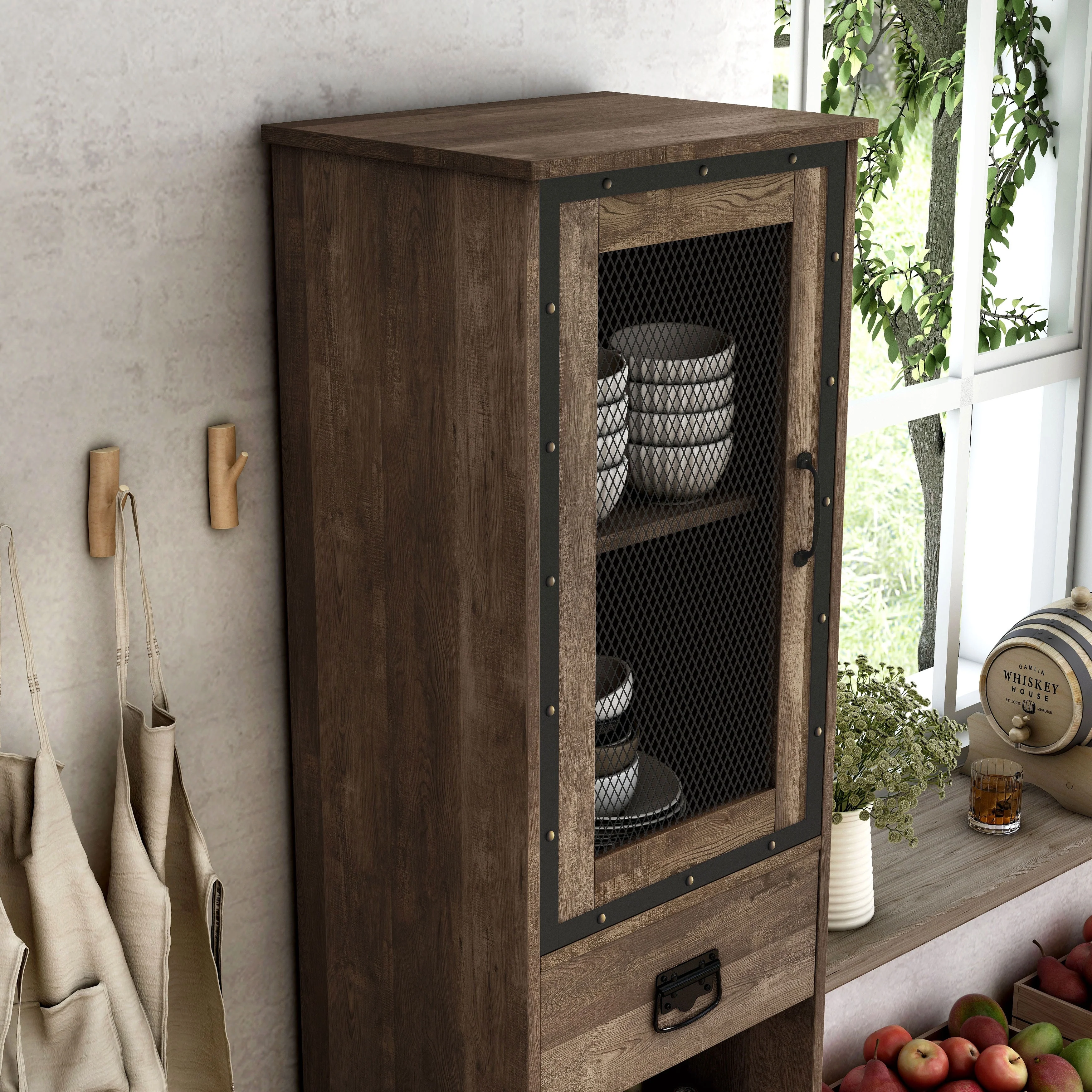 DH BASIC Industrial 3-shelf Tower Cabinet with Wine Bottle Storage by Denhour
