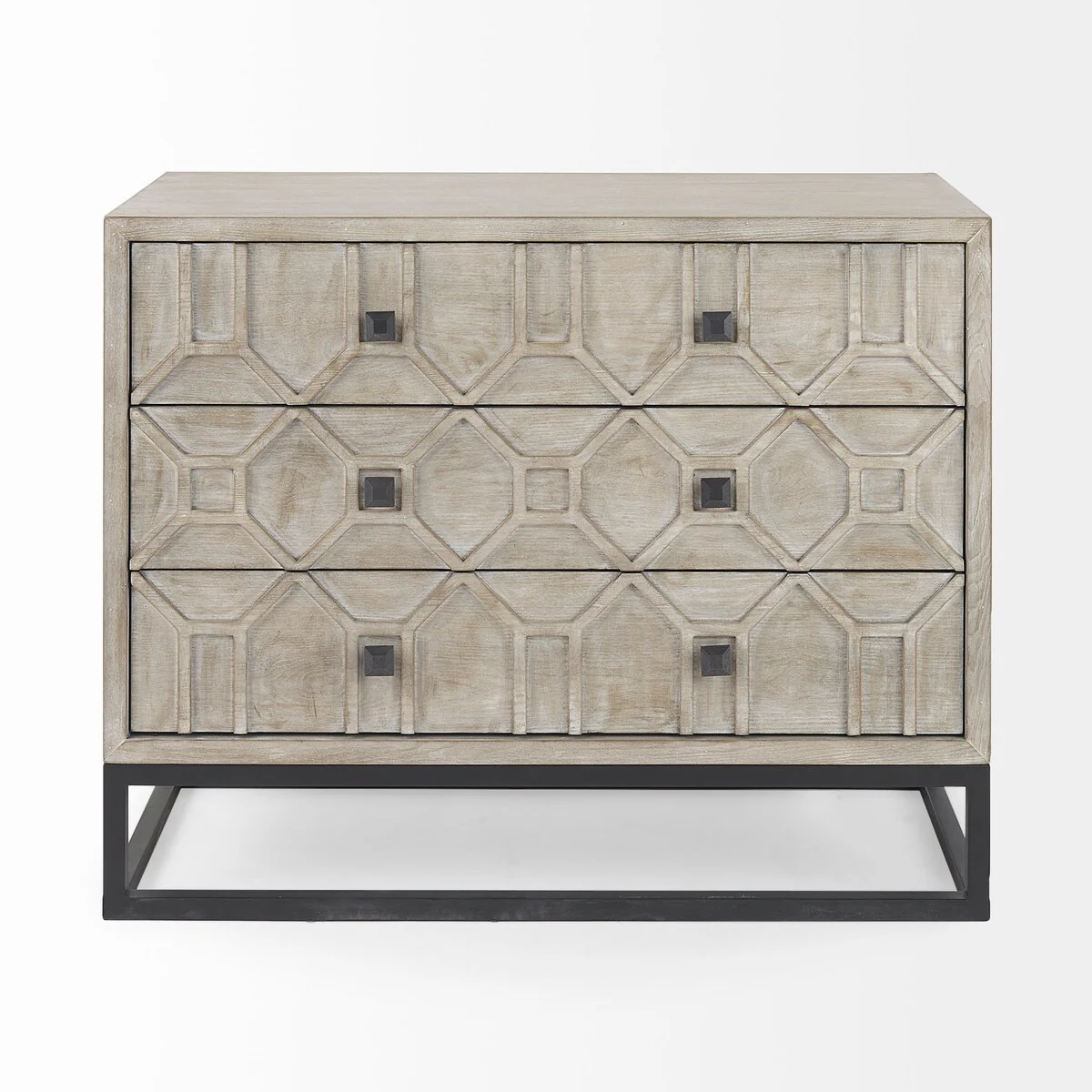 Genevieve I Gray Fir Veneer w/ Iron Frame & 3 Drawer Accent Cabinet - 39.0L x 15.7W x 30.9H