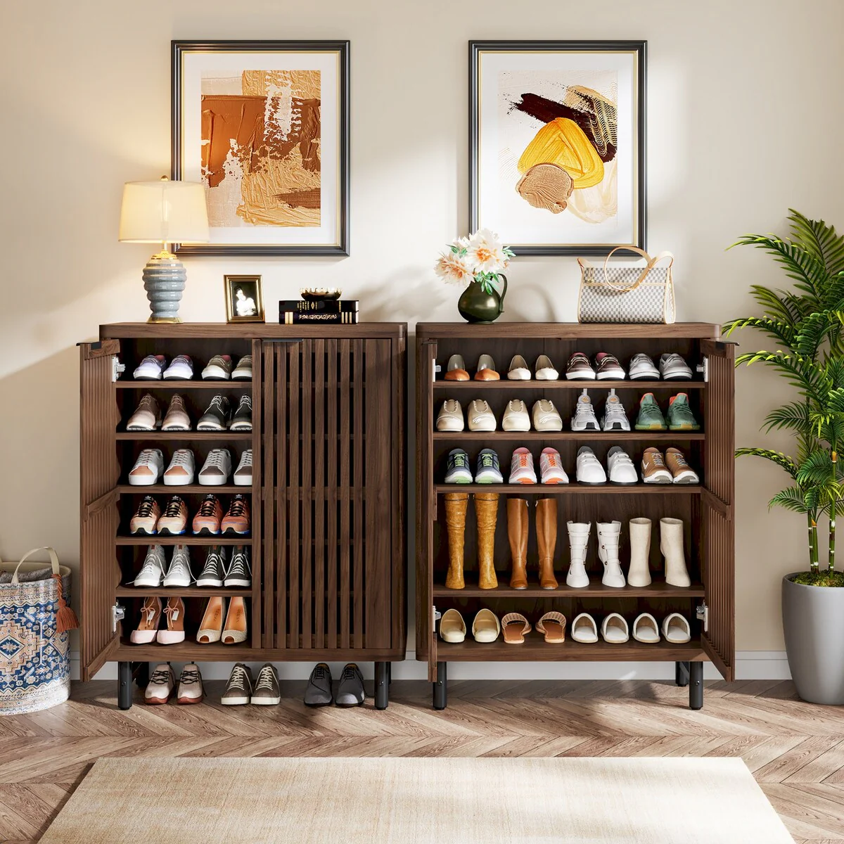 Large Modern Shoe Storage Cabinet with Adjustable Shelves