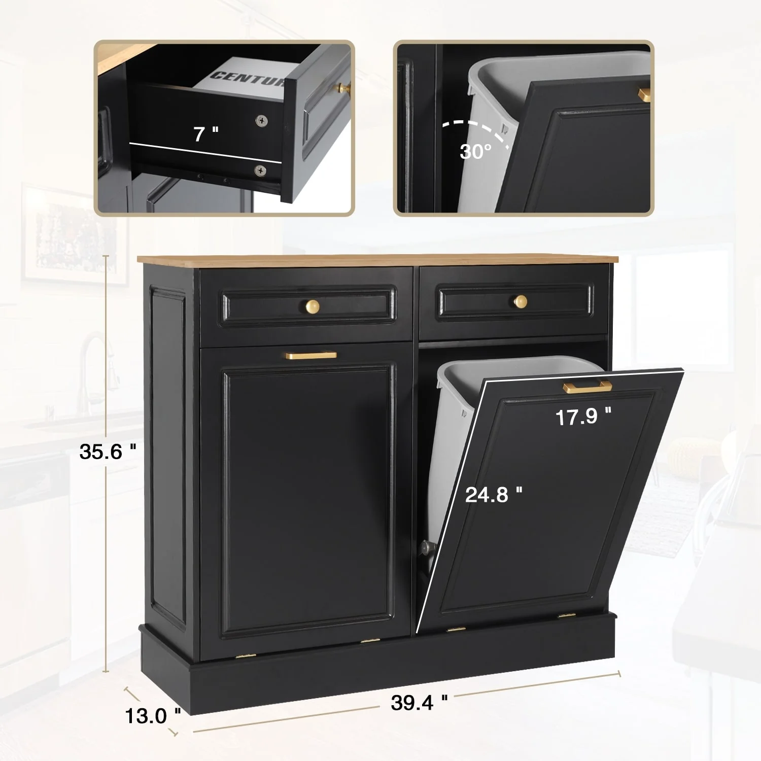 Eclife Double Tilt Out Trash Cabinet Dual Wooden Kitchen Island Recycling Cabinet Trash Can