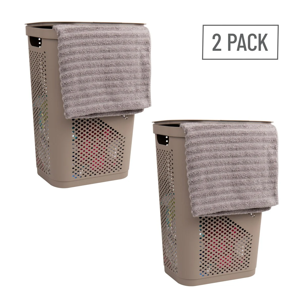 Mind Reader 60L Slim Laundry Hamper, Clothes Basket, Lid, Ventilated, Plastic, 17.25