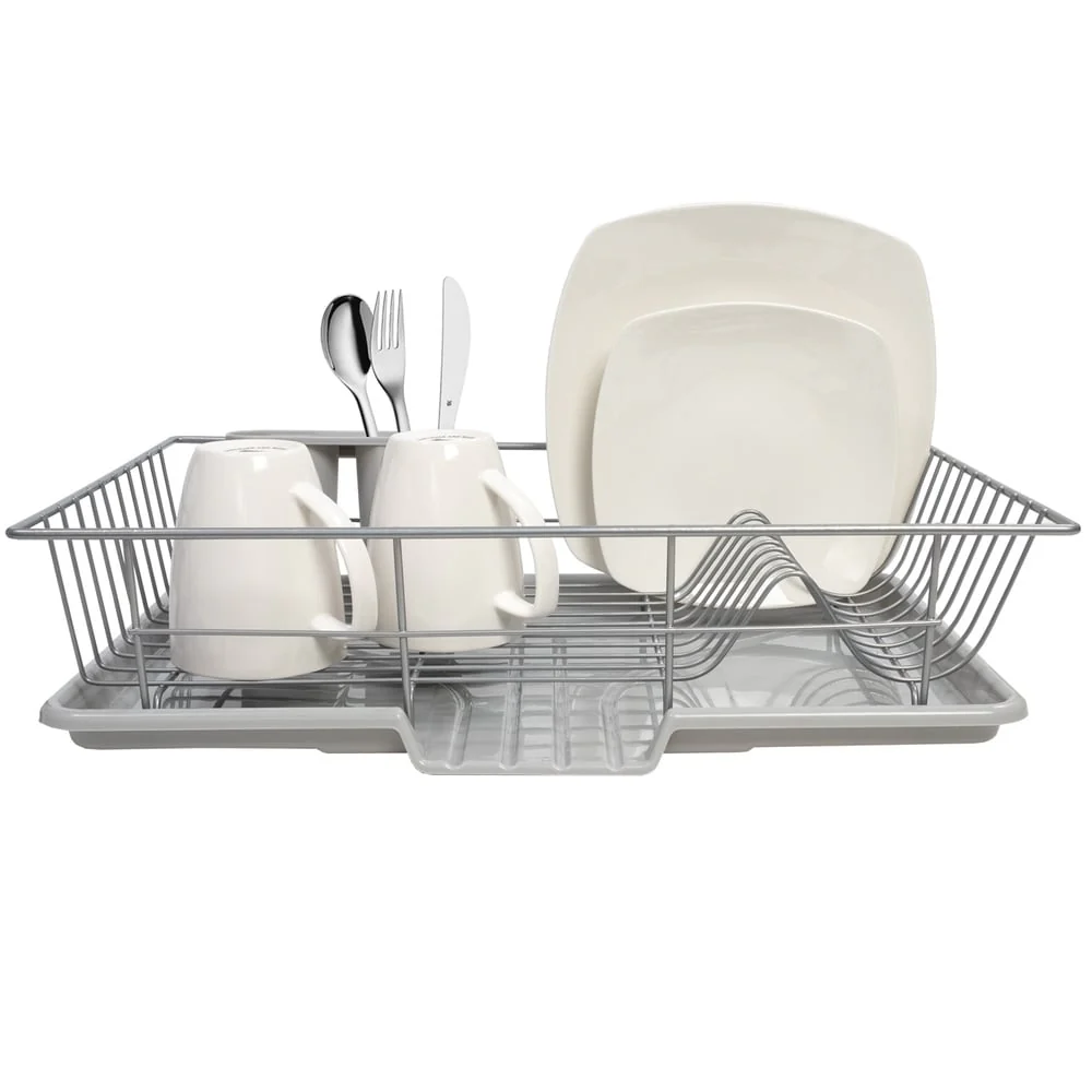 Sweet Home Collection 3-Piece Kitchen Sink Dish Drainer Set Silver