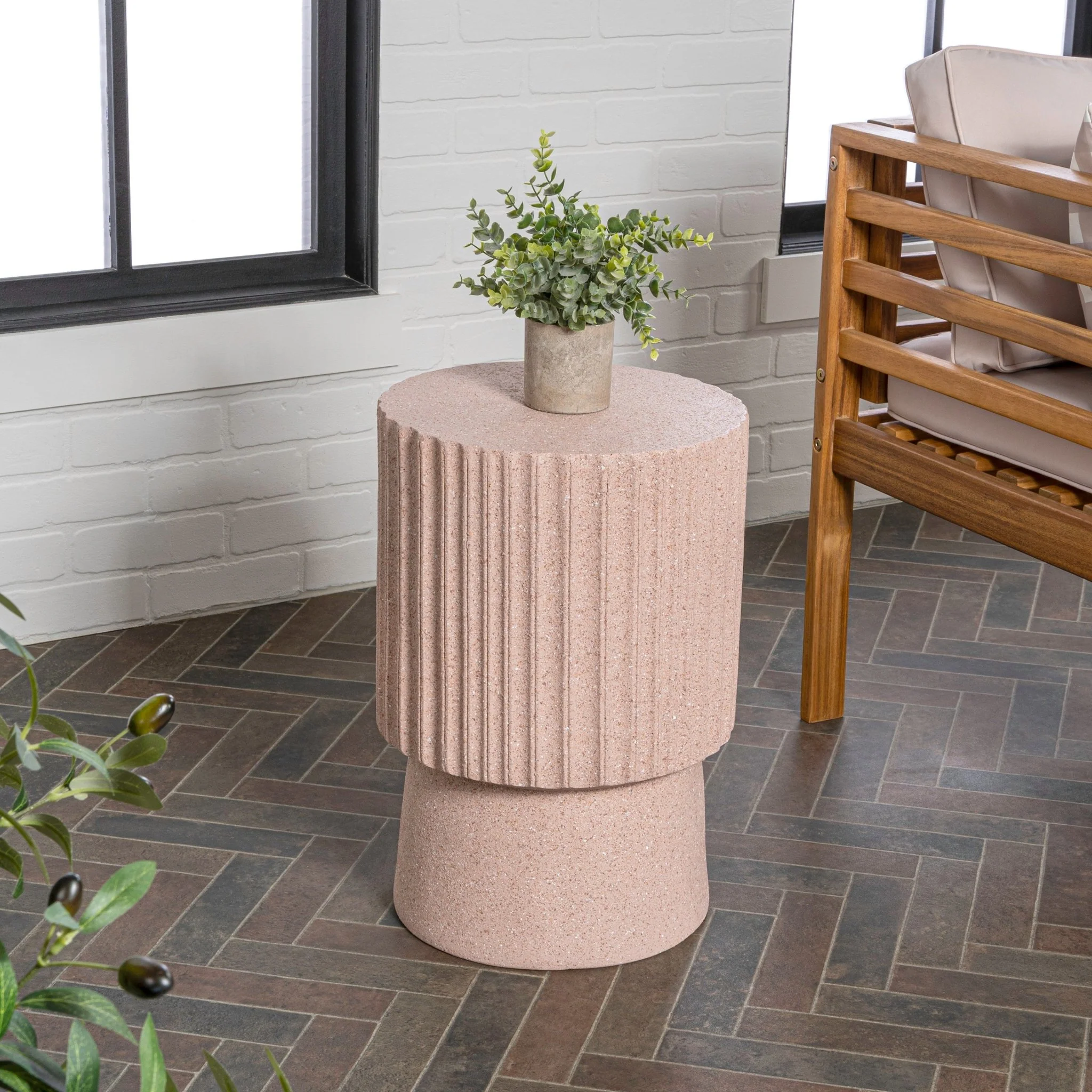 Louisa Modern Art Deco Tambour Indoor/Outdoor Accent Table