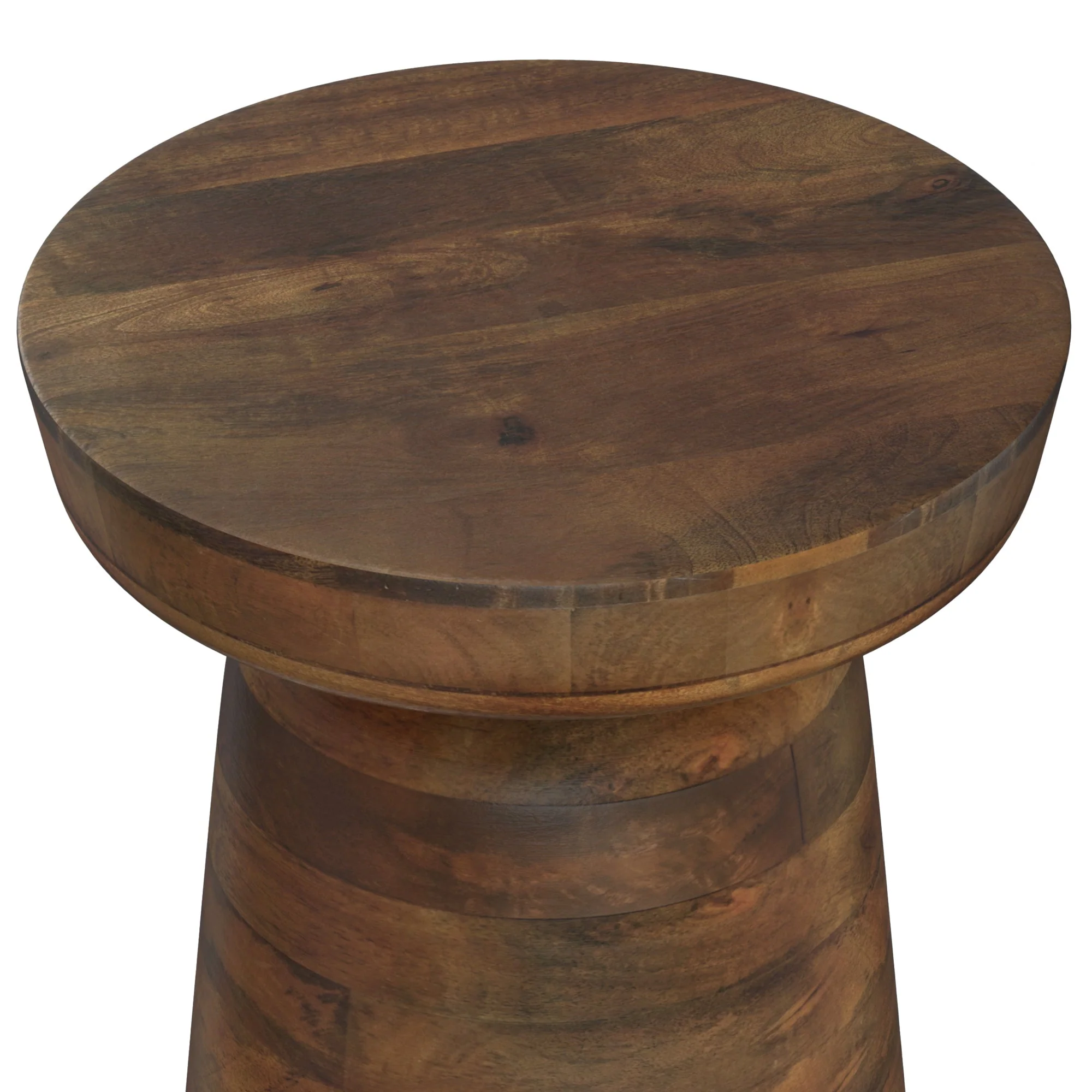 Xylophone Wooden Accent Table with Sculptural Design and Round Top
