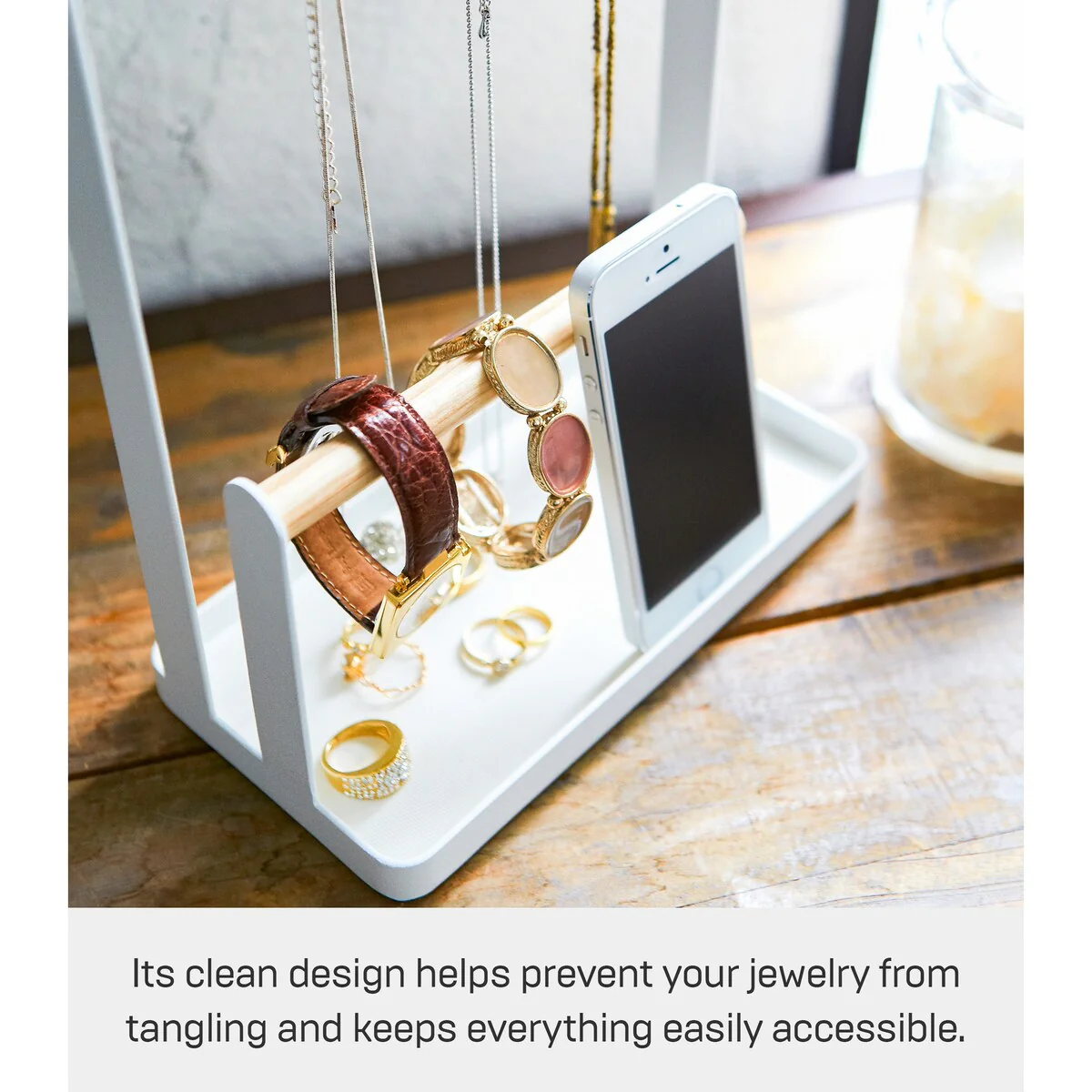 Yamazaki Home Jewelry and Accessory Display, Steel and Wood - L 4.13 x W 7.87 x H 11.22 inches