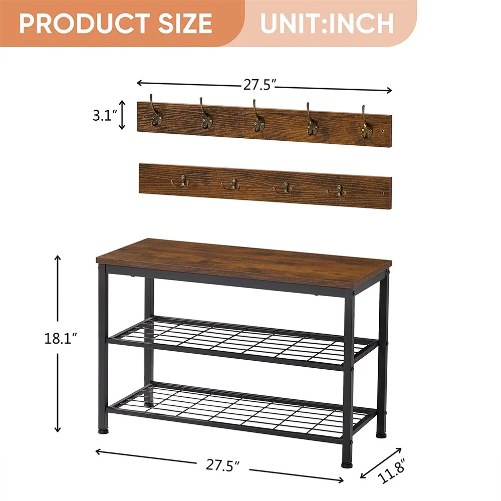 Coat Rack Shoe Bench Set, Entryway Shoe Rack Bench with Coat Hooks - Bench Set