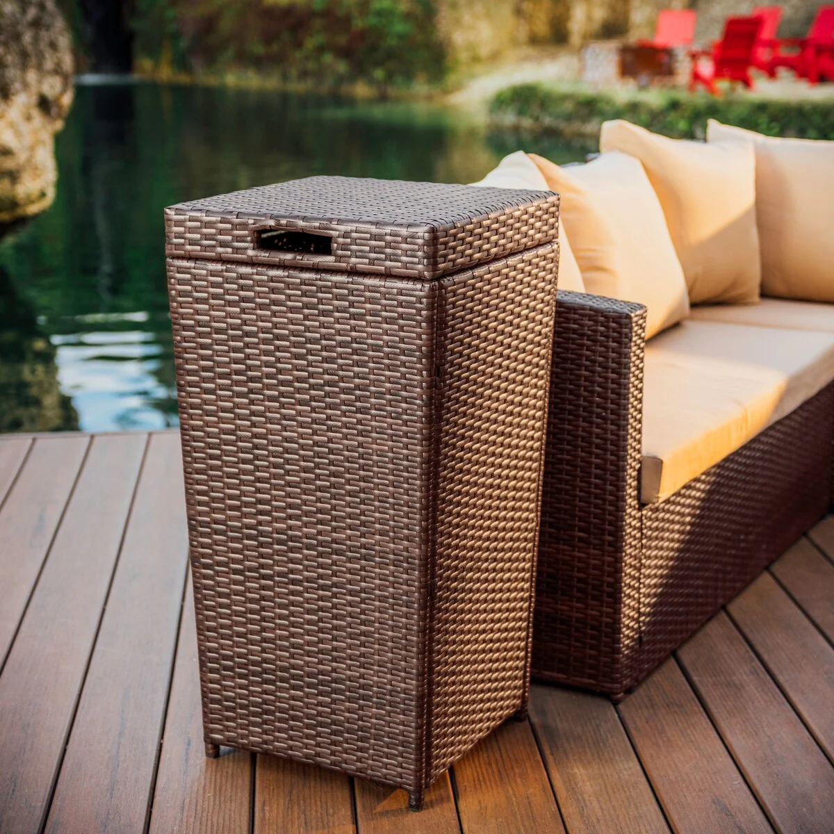 Nestl Outdoor Patio 30 Gallon Durable Wicher Trash Can with Lid