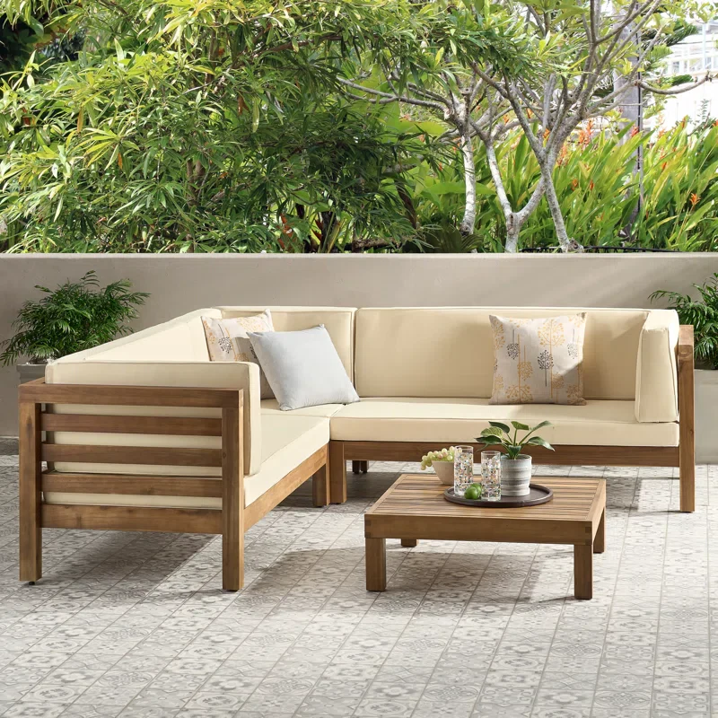 4-Piece Outdoor Sofa Set with Slatted Design and Water-Resistant Cushions