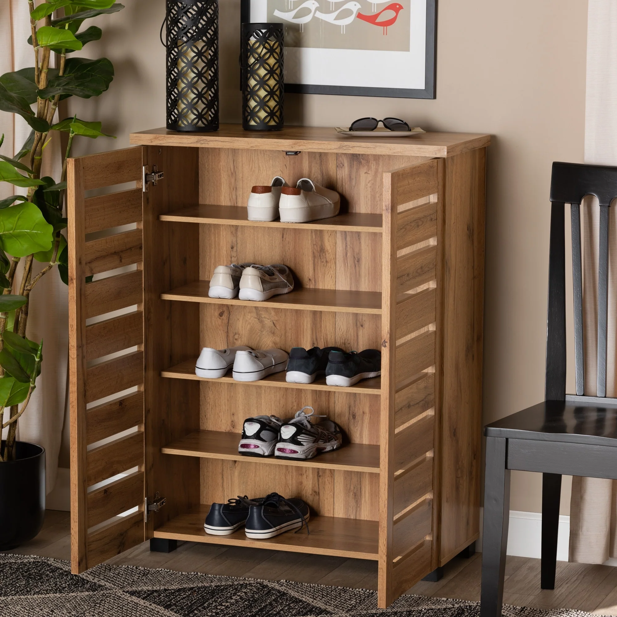 Adalwin Modern Oak Brown Finished Wood 2-Door Shoe Cabinet