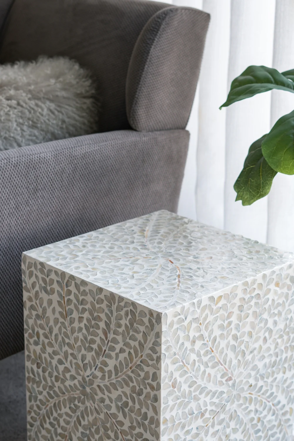 Square White Capiz Side Table