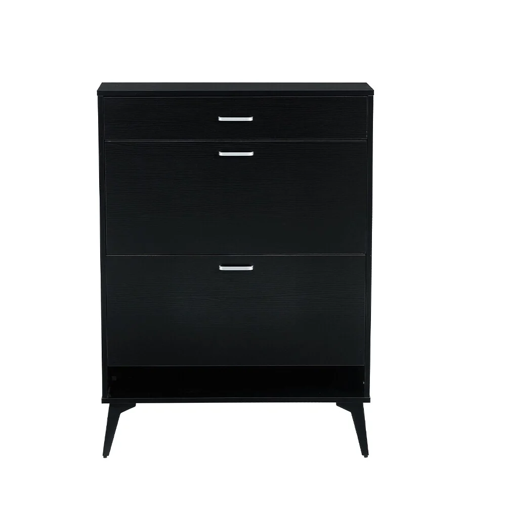 3-Drawer Wood Shoe Storage Cabinet with Removable Panels & 1 Open Shelf