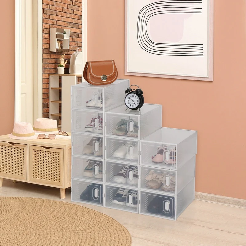 Clear Plastic Stackable Shoe Storage Boxes (Set of 18/12/6 )
