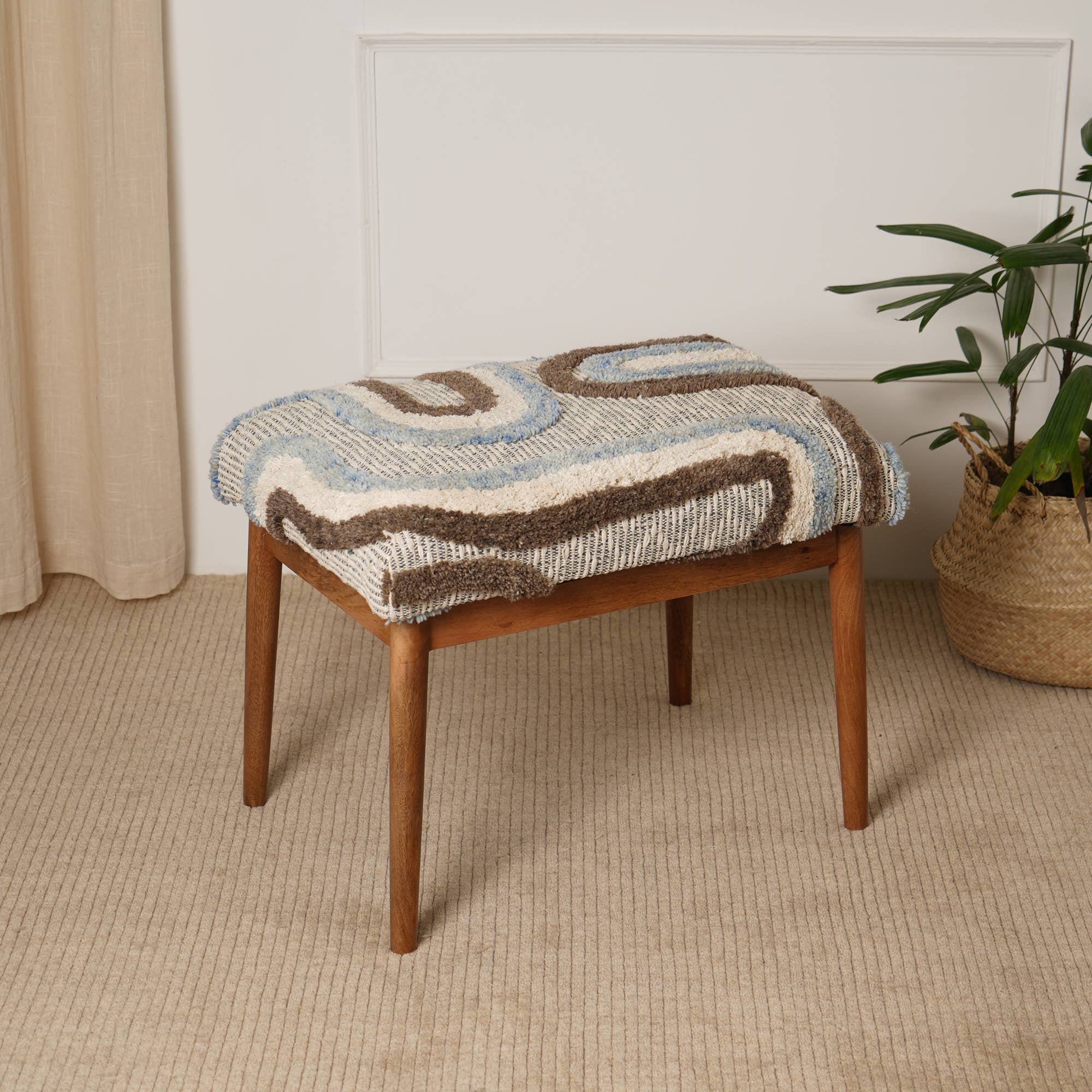 Tufted Upholstered Stool with Wooden Legs, Set of 2