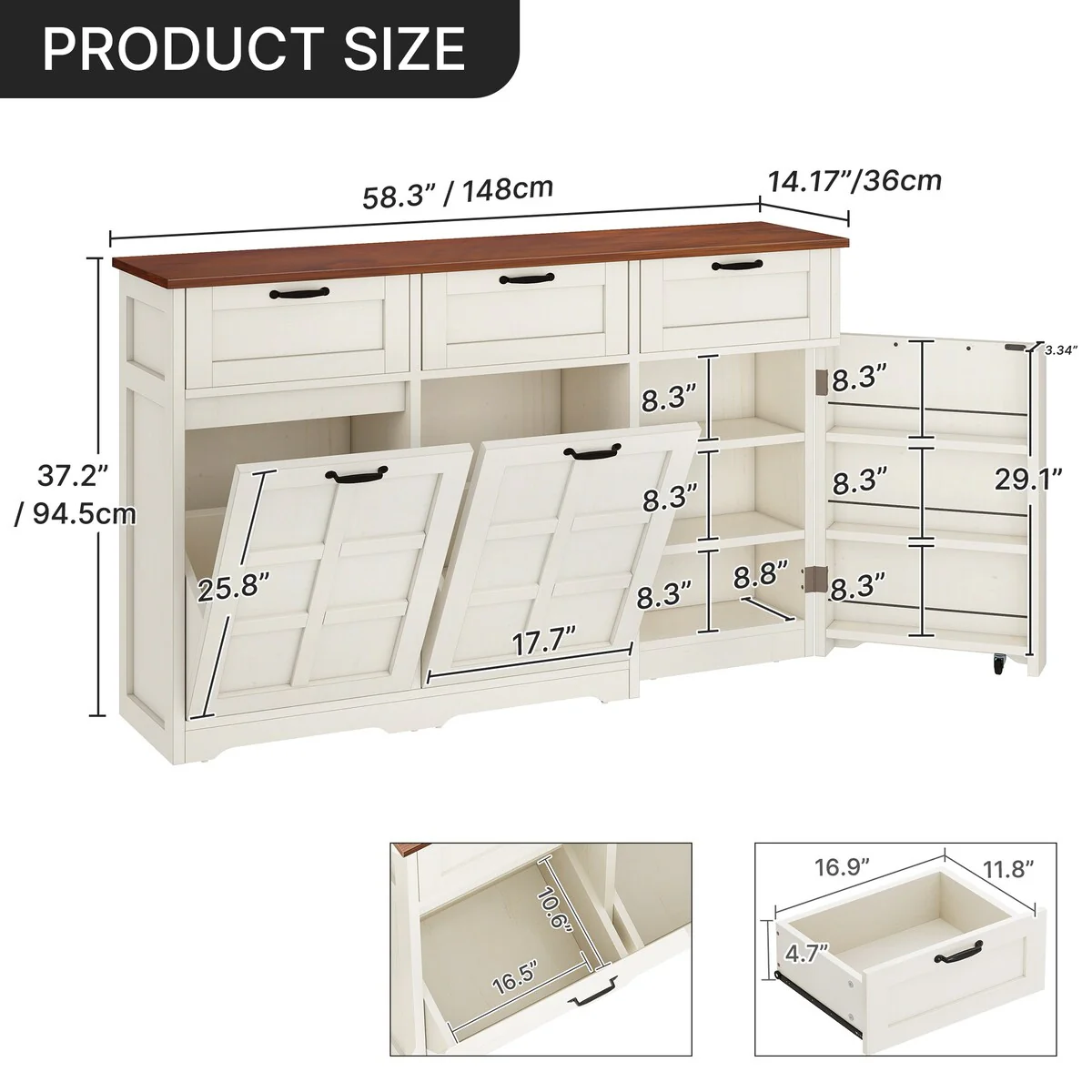 Kitchen Island With Double Tilt Out Trash Can Cabinet
