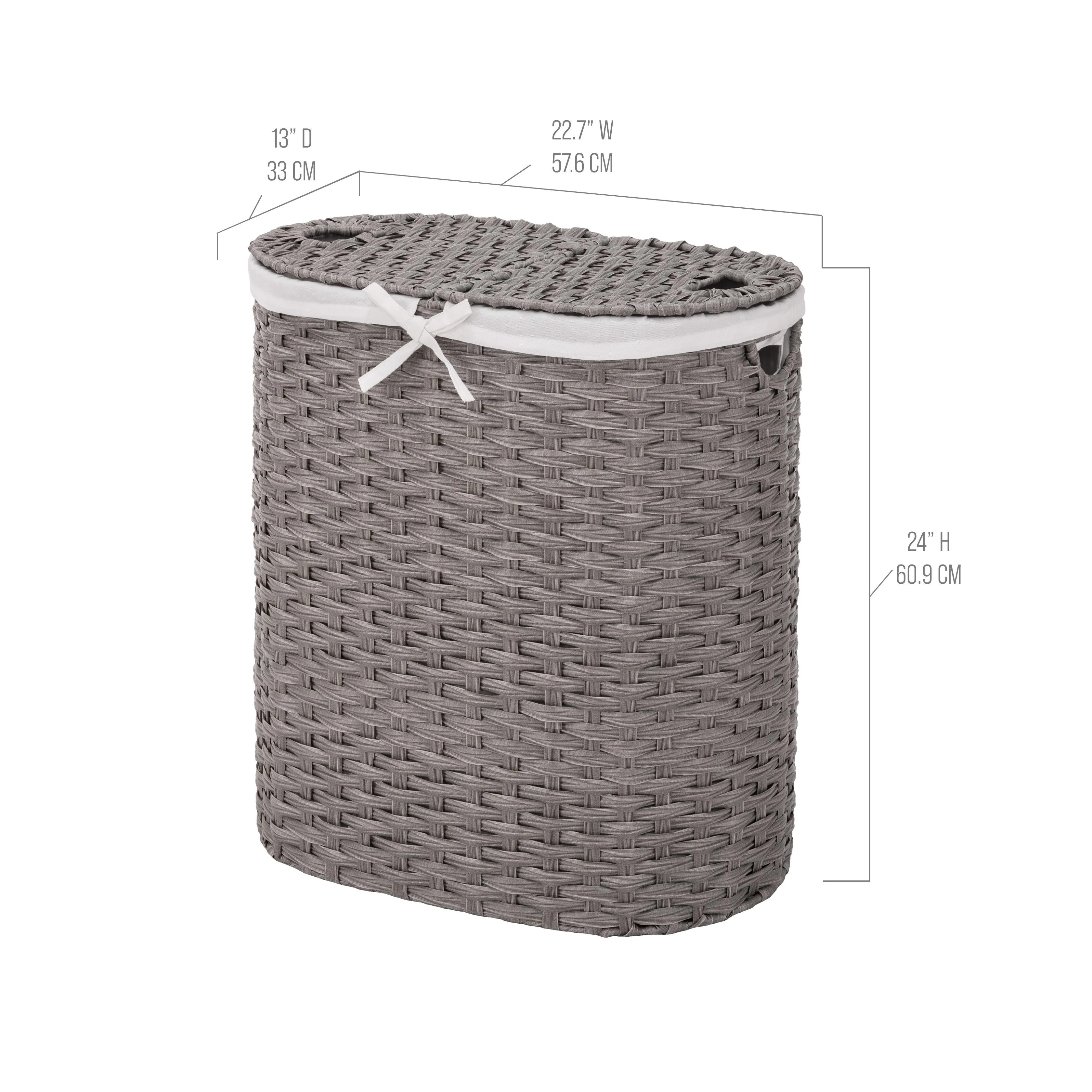 Seville Classics Handwoven Lidded Oval Double Laundry Hamper