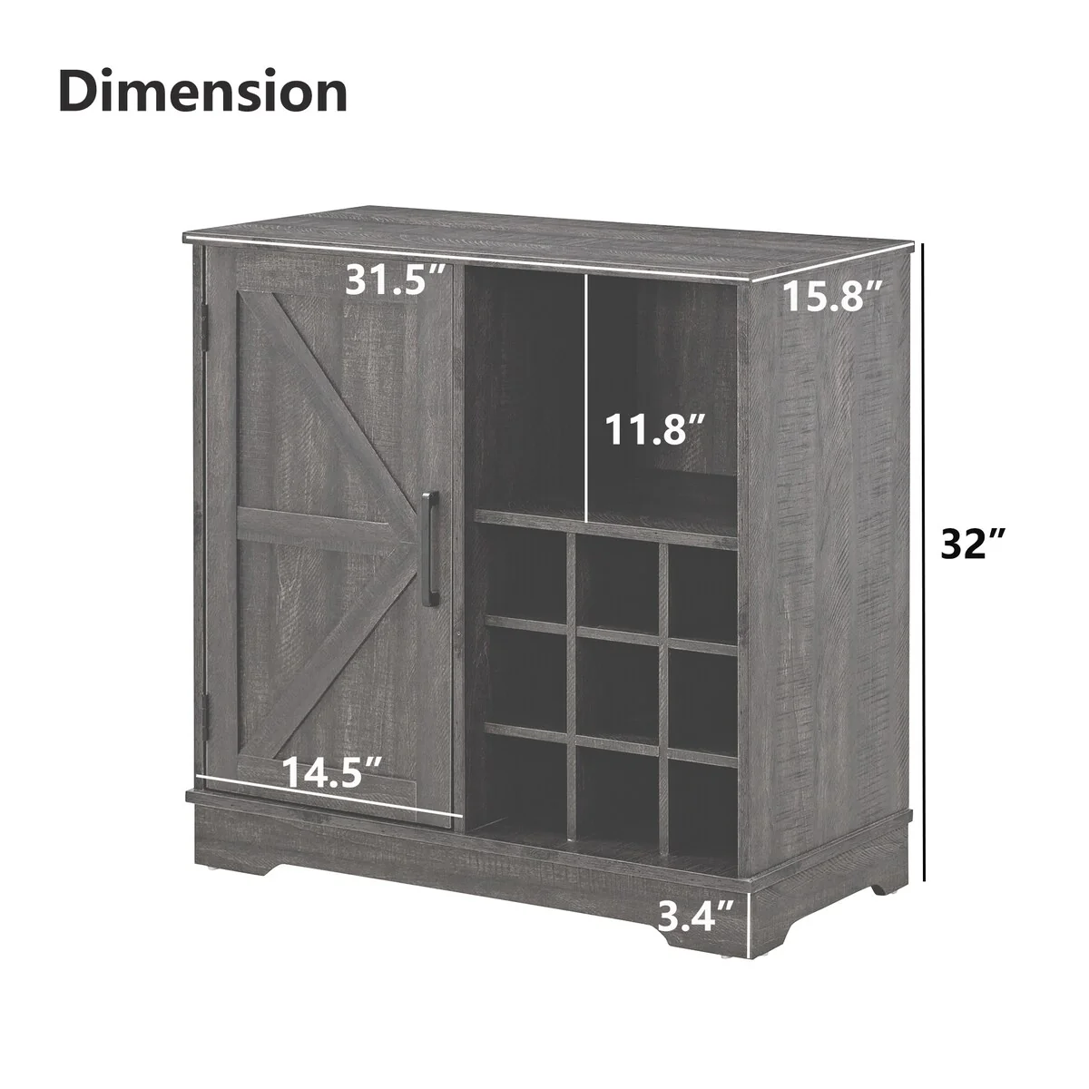 Barn Door Buffet Bar Cabinet with Wine Rack Sideboard Cabinet