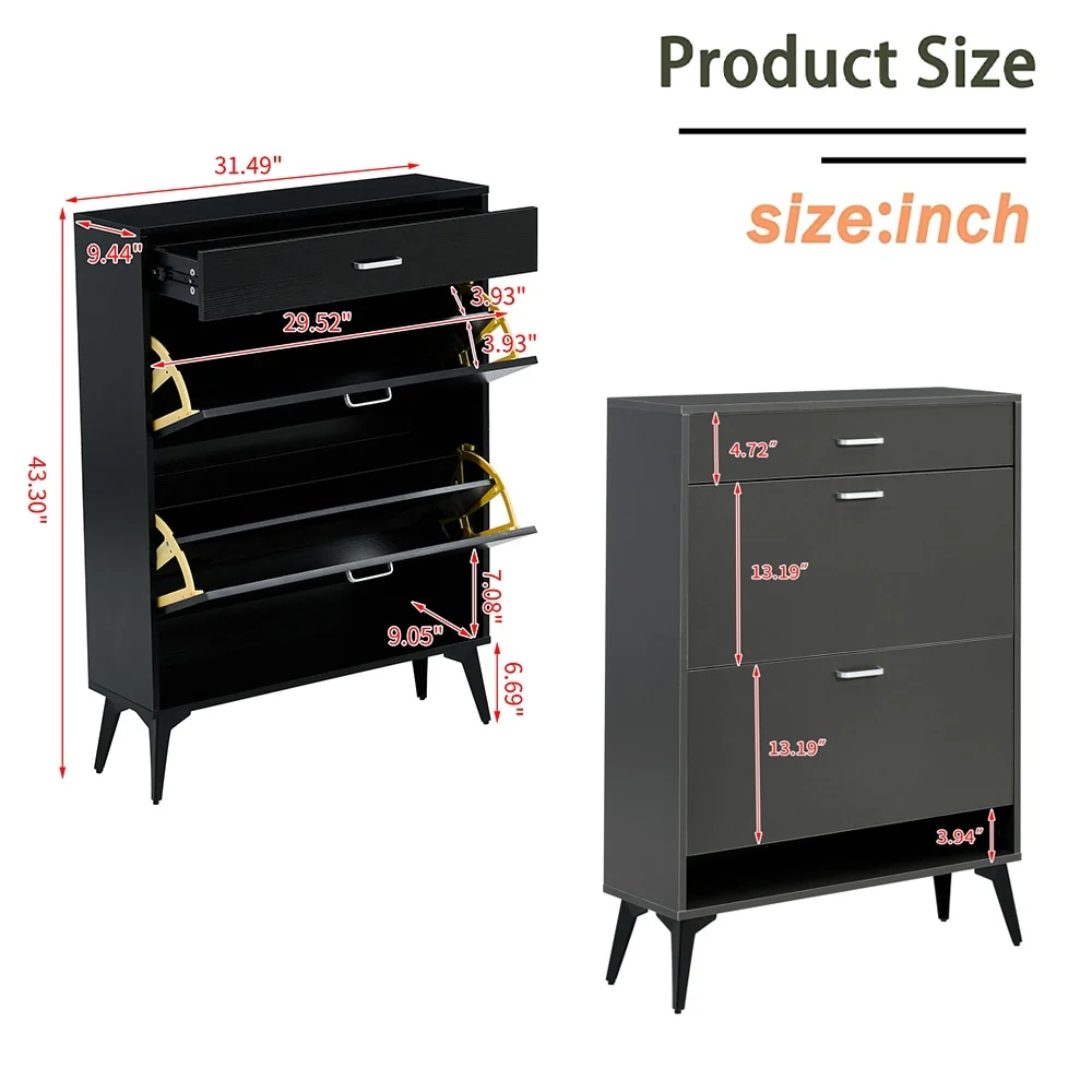 3-Drawer Wood Shoe Storage Cabinet with Removable Panels & 1 Open Shelf