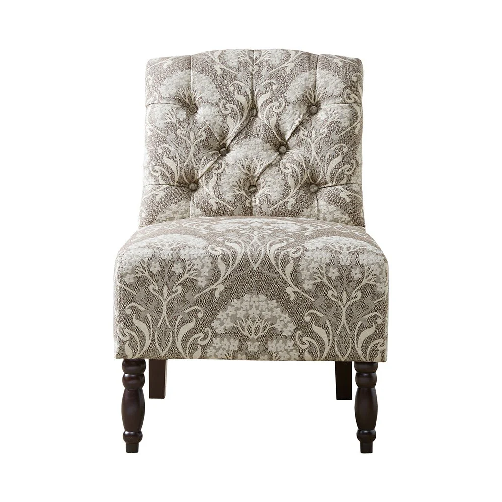 Armless Chair with Button Tufted and Turned Legs