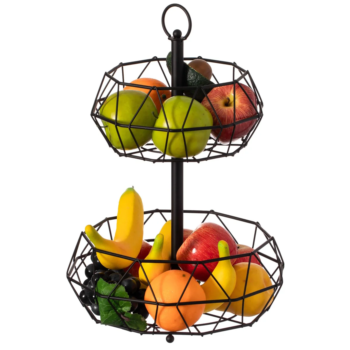 2 Tier Free Standing Countertop Fruit Basket for Kitchen, Detachable Carbon Steel Stable Fruit Storage Organizer