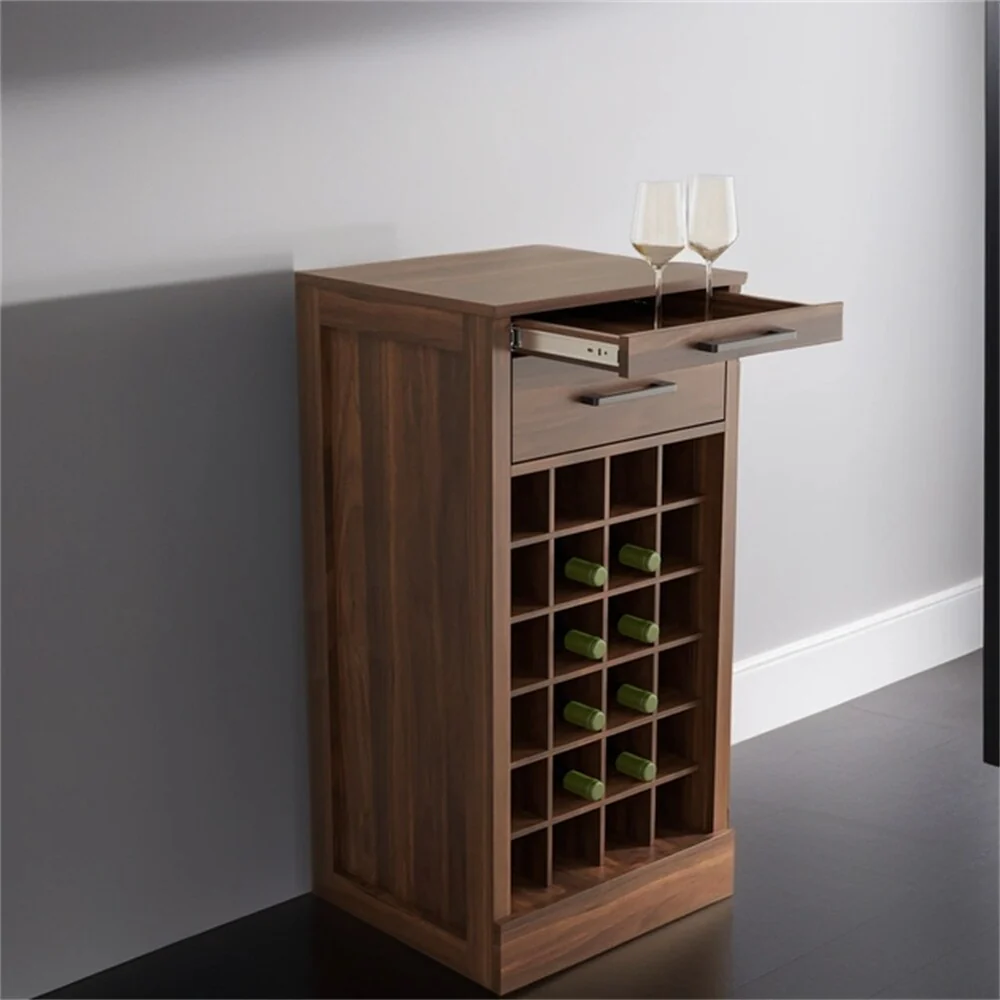 28 Slots Wood Wine Bar Cabinet with Storage Shelves - N/A