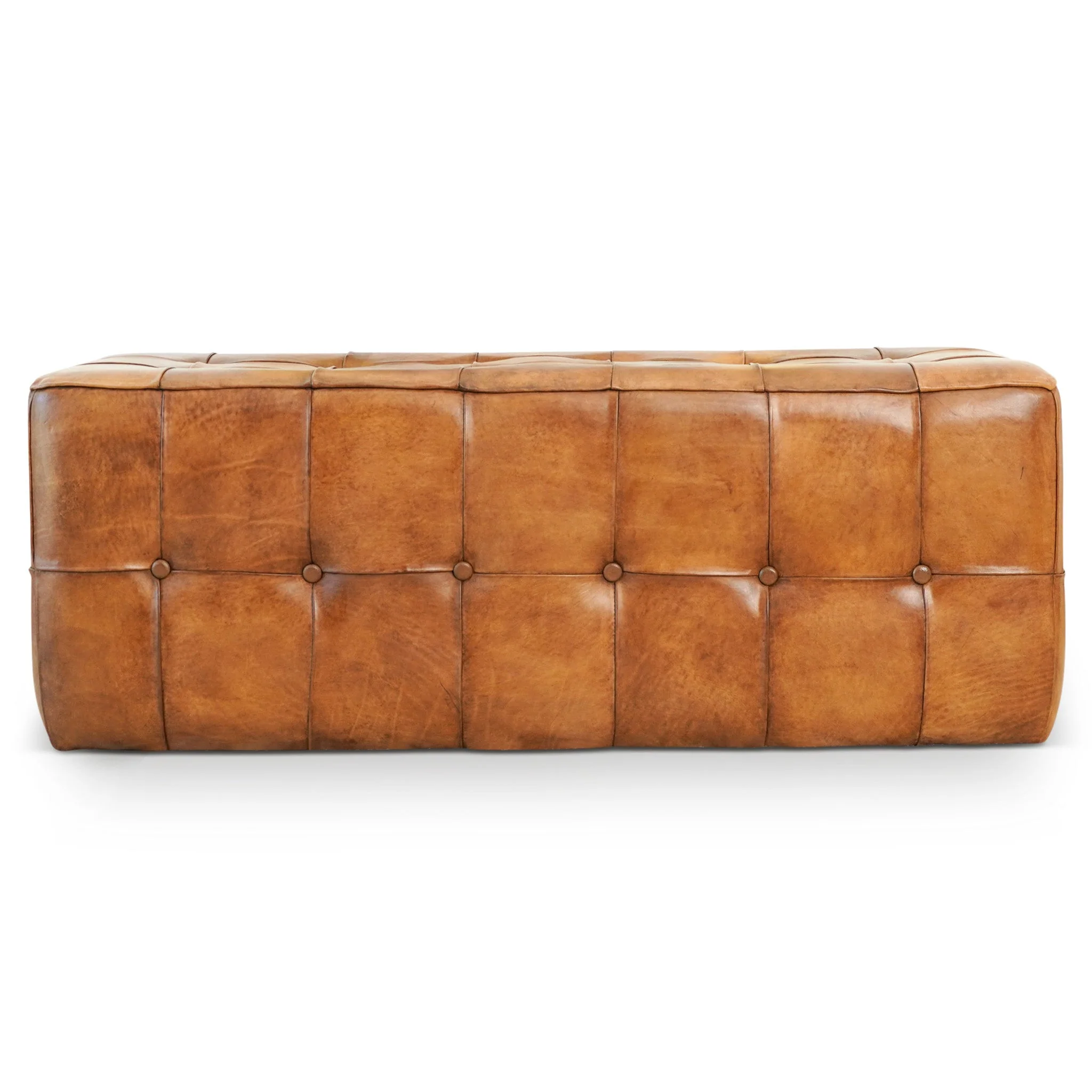 Benjiro Mid-Century Modern Tan Leather Tufted Ottoman