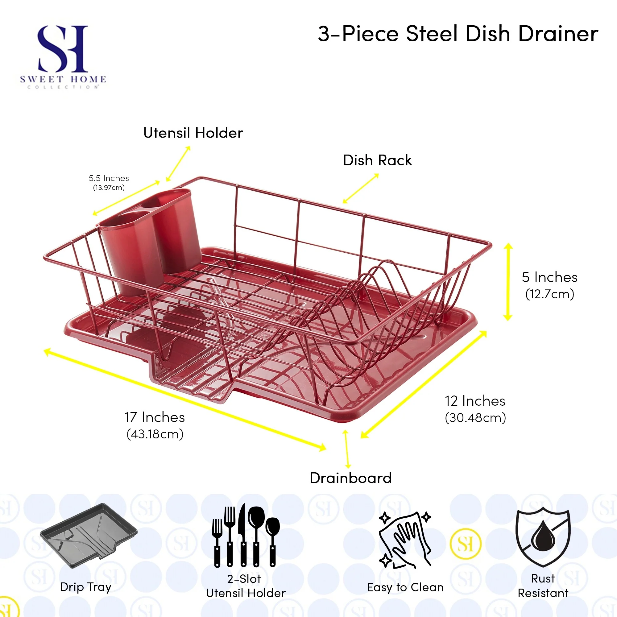 Sweet Home Collection 3-Piece Kitchen Sink Dish Drainer Set