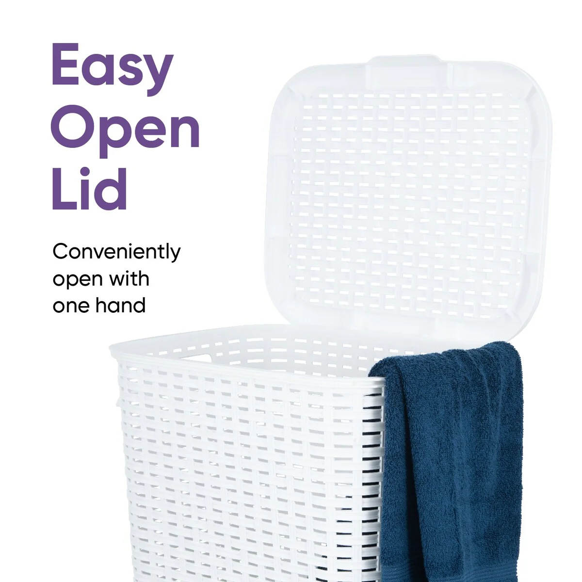 Superio Plastic Wicker Laundry Hamper with Lid Large Capacity - Capacity: 60l