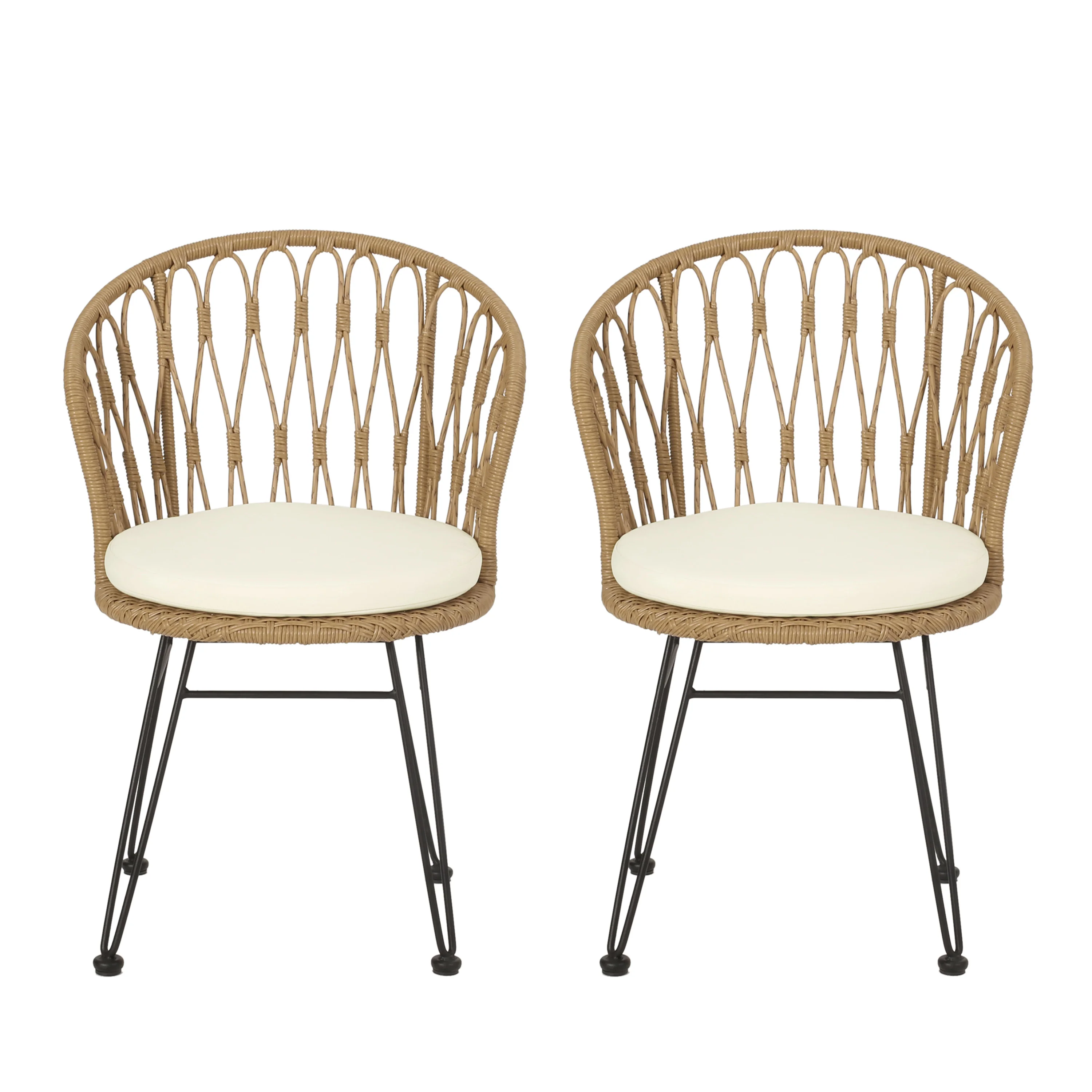 Outdoor Chair with Hairpin Legs and Curved Frame, Set of 2